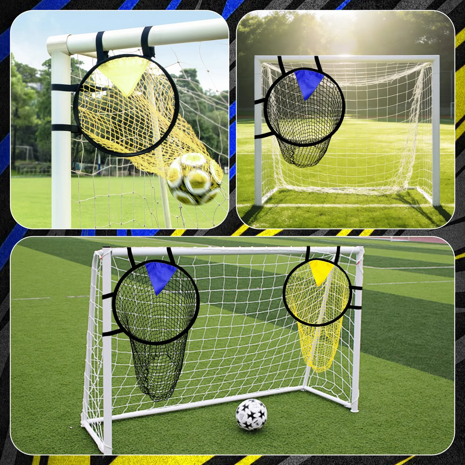 TZEKING Obiettivo da Calcio Rete, 2 Pezzi Porta da Calcio con Bersaglio Appeso, Top Bins Target per Allenamento di Precisione Tiro, Rete Calcio Pieghevole con Cinturini Regolabili per Bambini e Adulti
