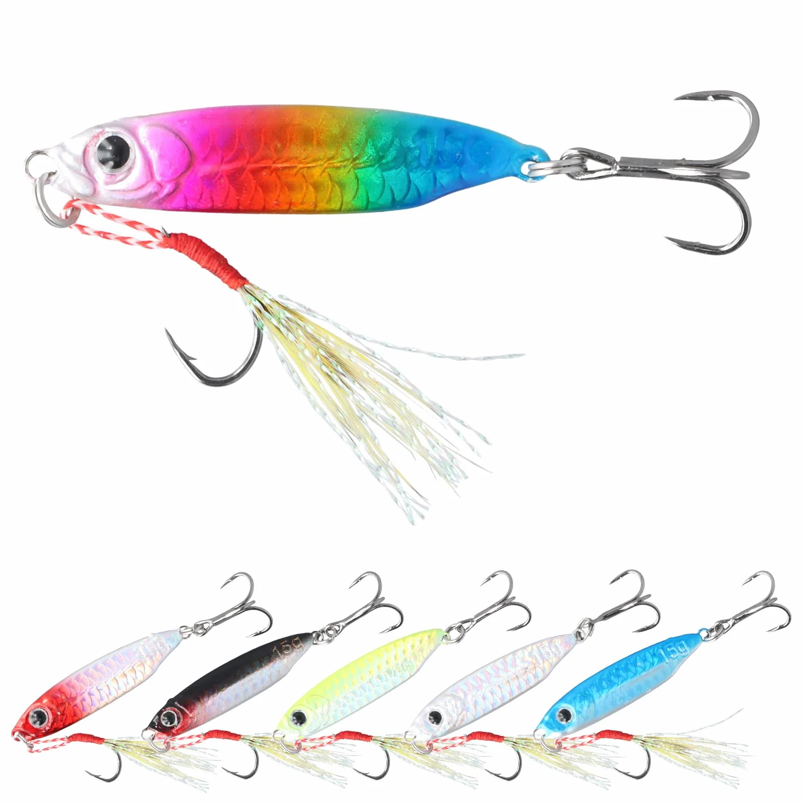 6 Pezzi Esche Artificiali da Pesca, 15g Pesca Popper Lure, Esca da Pesca Artificiale Spinning, 3D Esche Artificiali Spinning Mare per Acqua Dolce, Acqua Salata