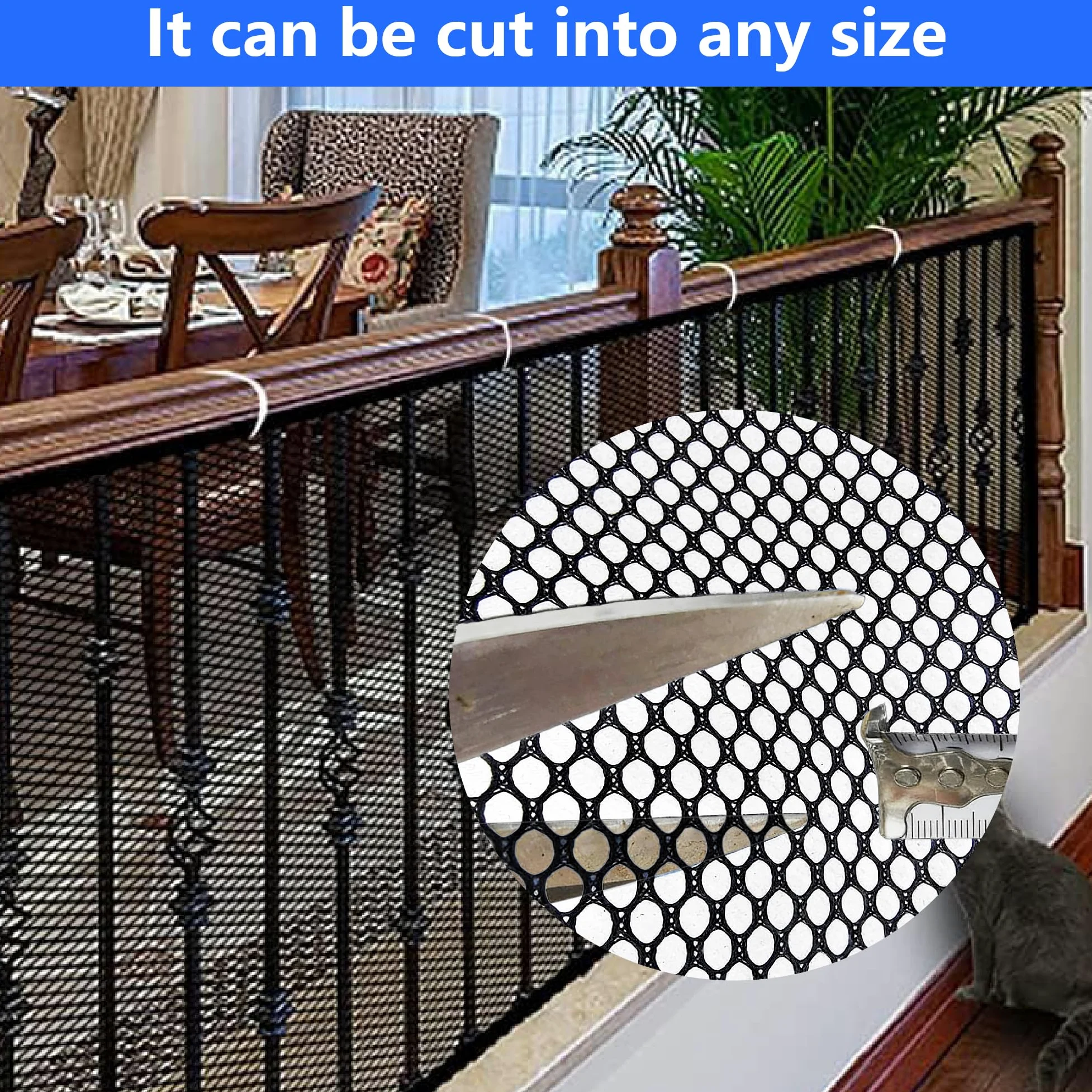Rete Protezione 101 x 220 cm Viene Fornito con Clip e Cordino in Nylon Rete di Protezione di Sicurezza Leggero Ma Resistente per Scale, Terrazze Ri, Nero