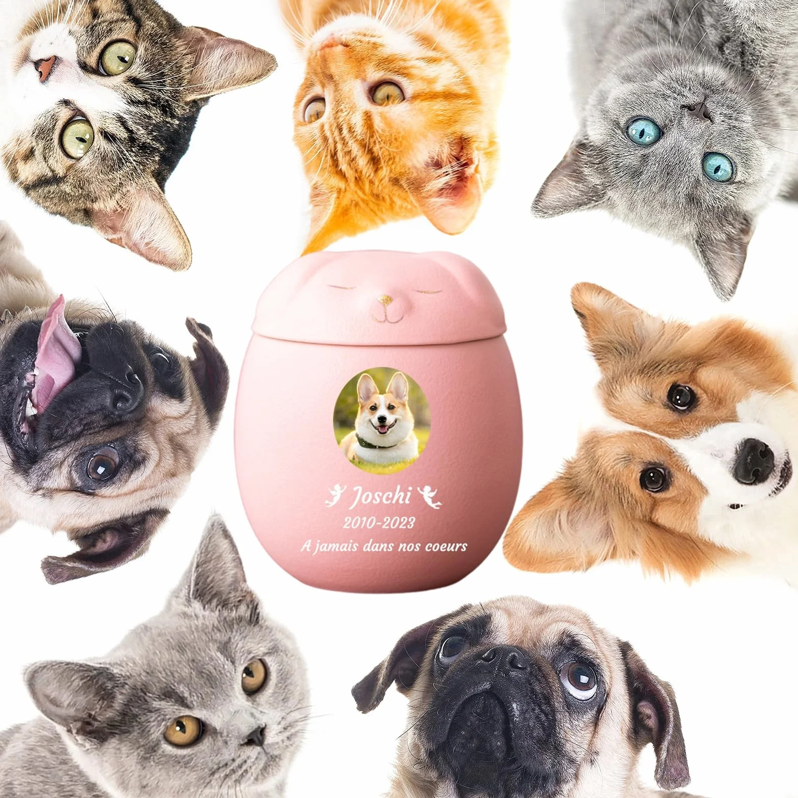 Urne per Cani per Ceneri Personalizzate - Urne per Cani Personalizzate - Urne in Ceramica per la cremazione di Animali Domestici Urne Commemorative per Cani,Rosa,Big