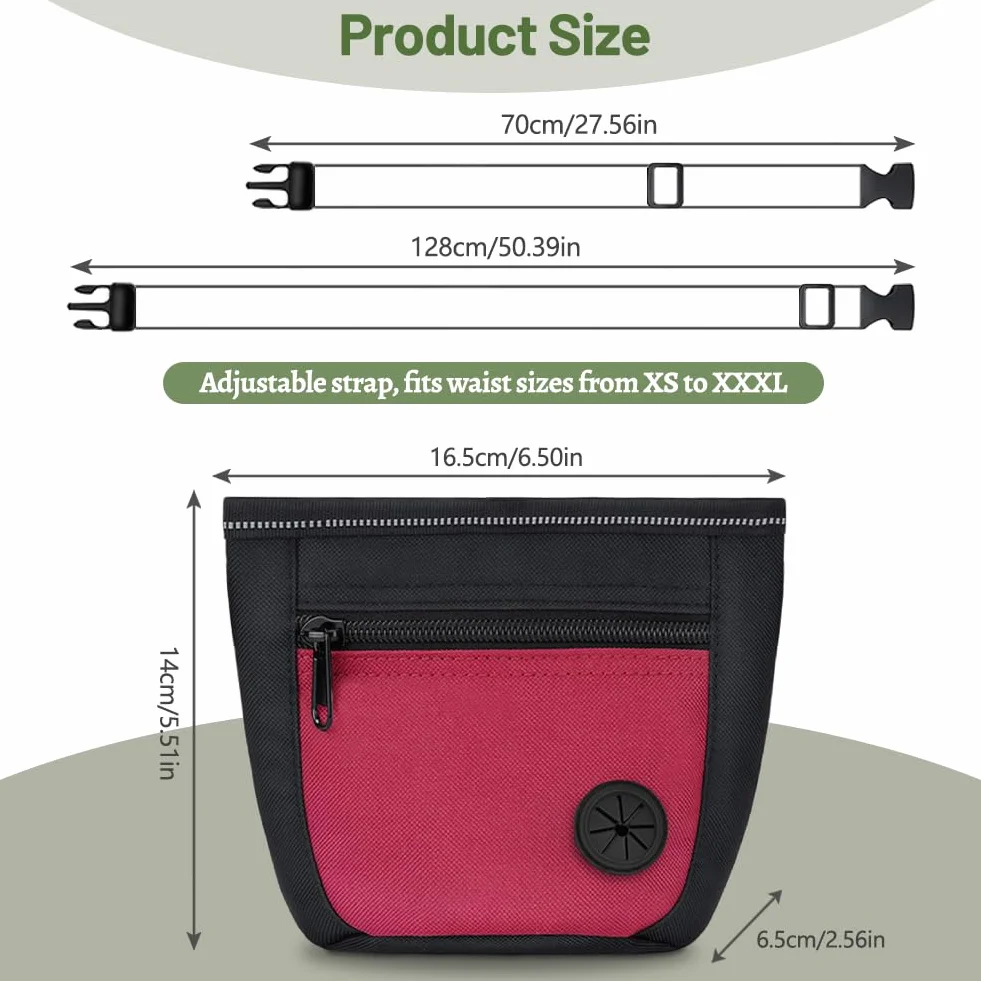 Porta Premietti per Cani, Sacca per Cani, per Addestramento del Cane, Porta Accessori per Animali con Clicker e Dispenser per Sacchetti, con Cintura Regolabile (Rosso)