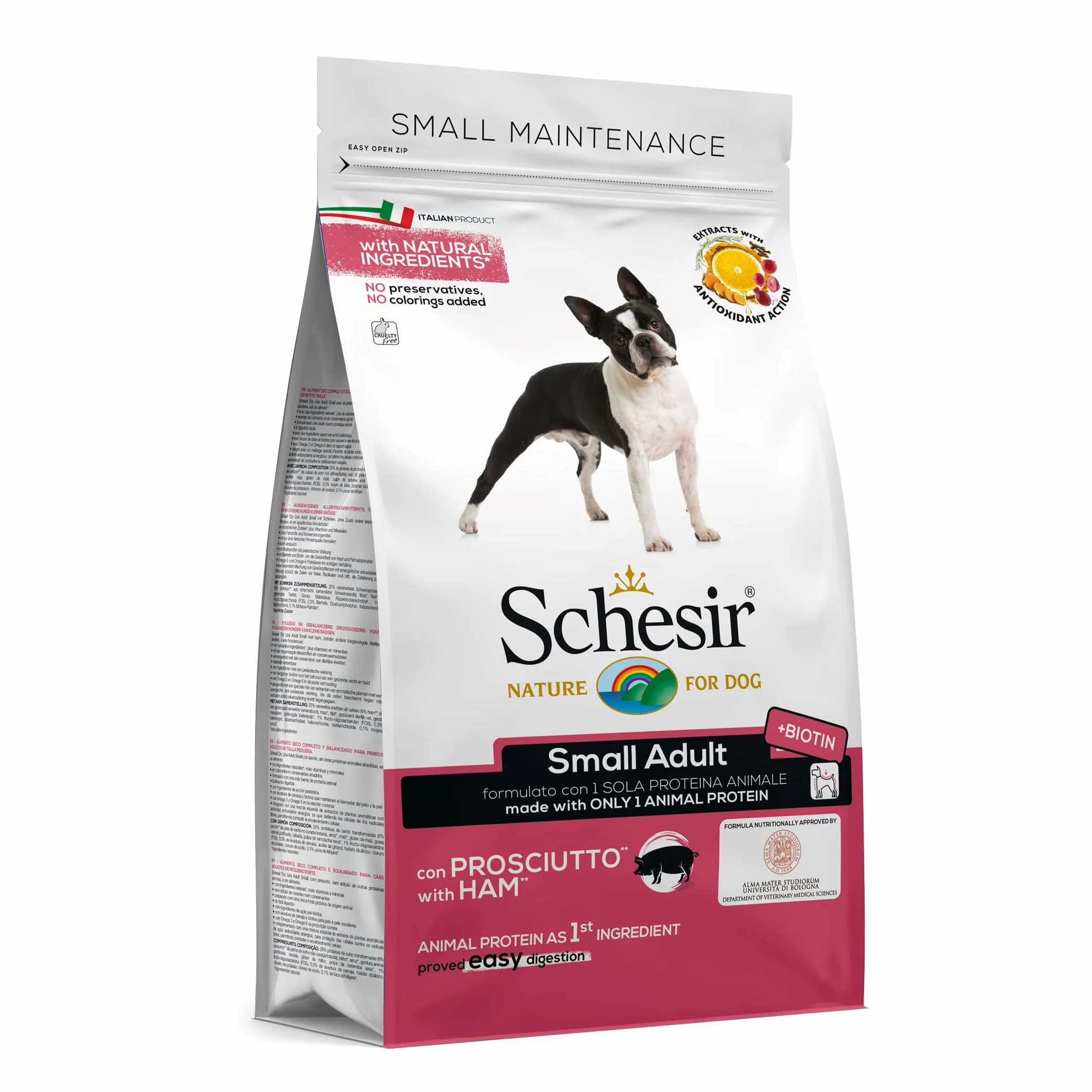 Schesir, Small Adult, Cibo Secco per Cani di Piccola Taglia, Completo e Bilanciato, con Prosciutto, con Vitamine Aggiunte, Cruelty-Free, 2Kg