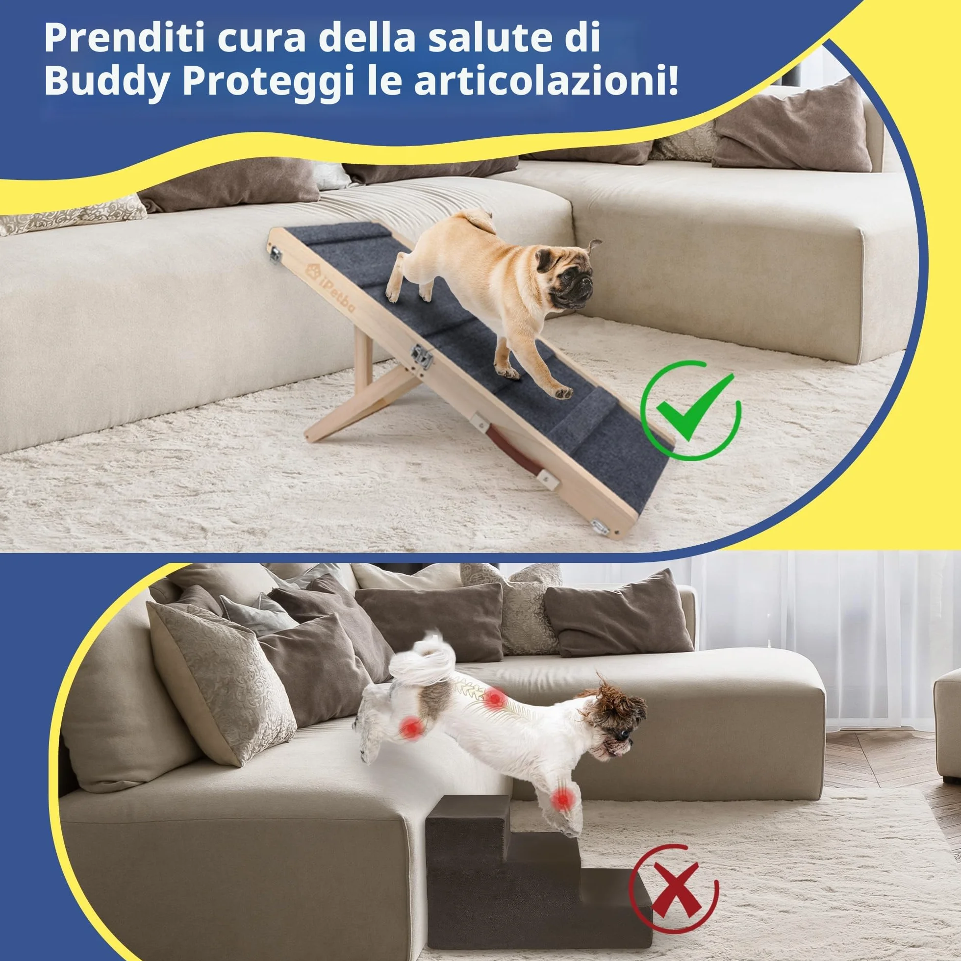 Rampa per Cane per Letto e Divano Antiscivolo Pieghevole Regolabile Portatile Fino a 16 kg