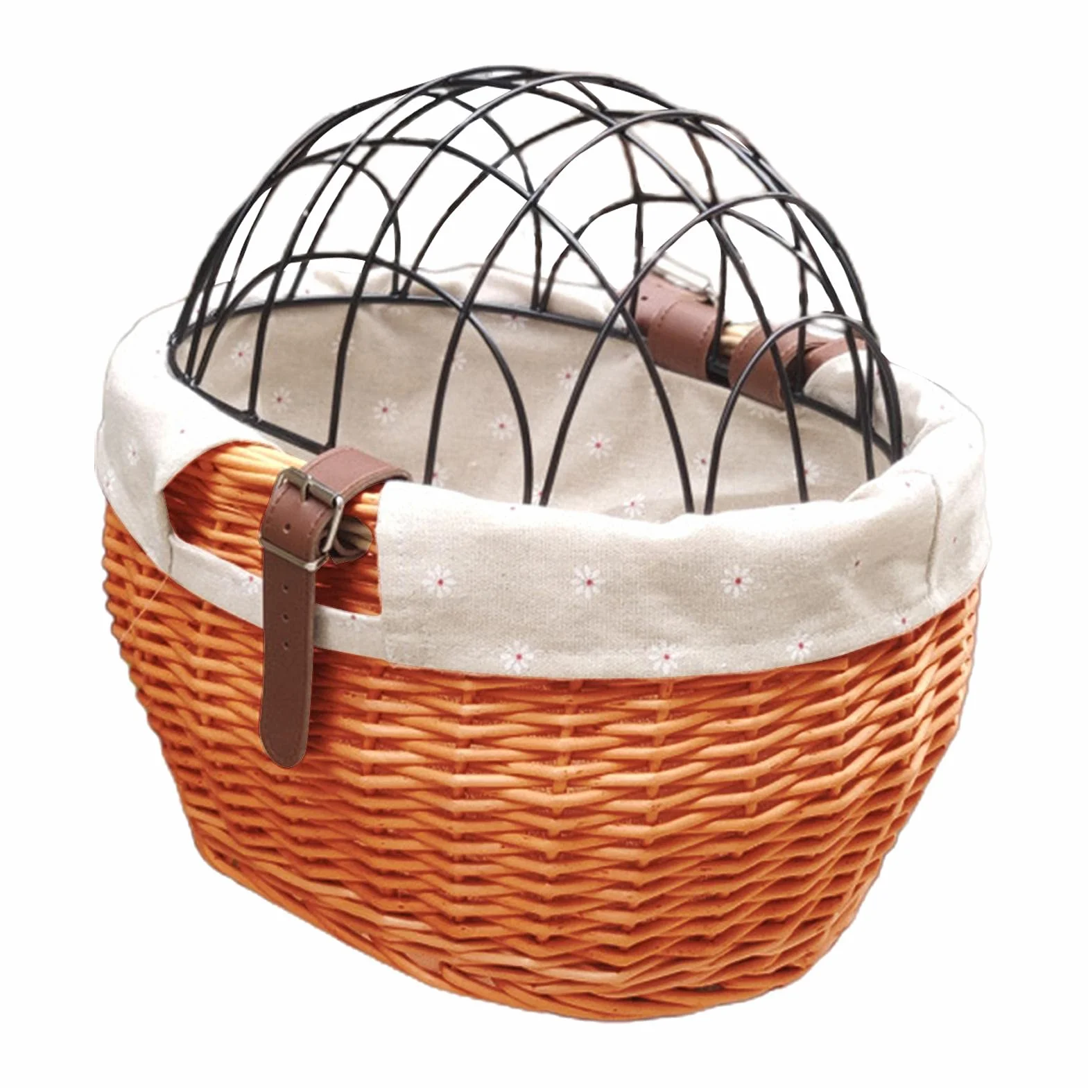 Generic Cestino anteriore per bicicletta, trasportino per animali domestici in rattan intrecciato a mano con copertura in rete rimovibile, per cani di piccola taglia, gatti, giocattoli