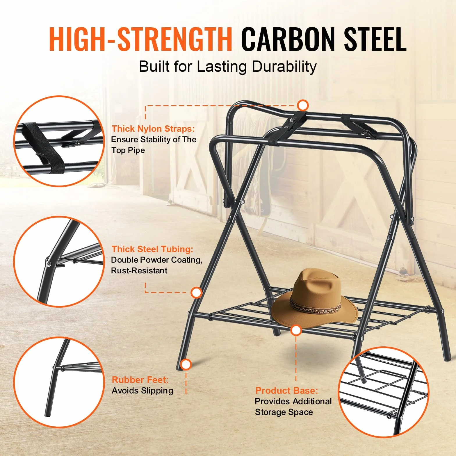 VEVOR Supporto per Sella Pieghevole, Supporto per Sella per Cavallo Indipendente in Acciaio, Supporto per Coperta per Selle Inglesi e Western, Deposito per Finimenti, 2 Pezzi Nero 711 x 482 x 952 mm