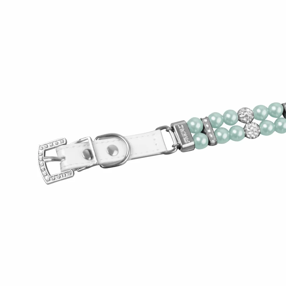PU Leather Pearl Cat Dog Collar Adjustable Chihuahua 1.5x33cm M Verde