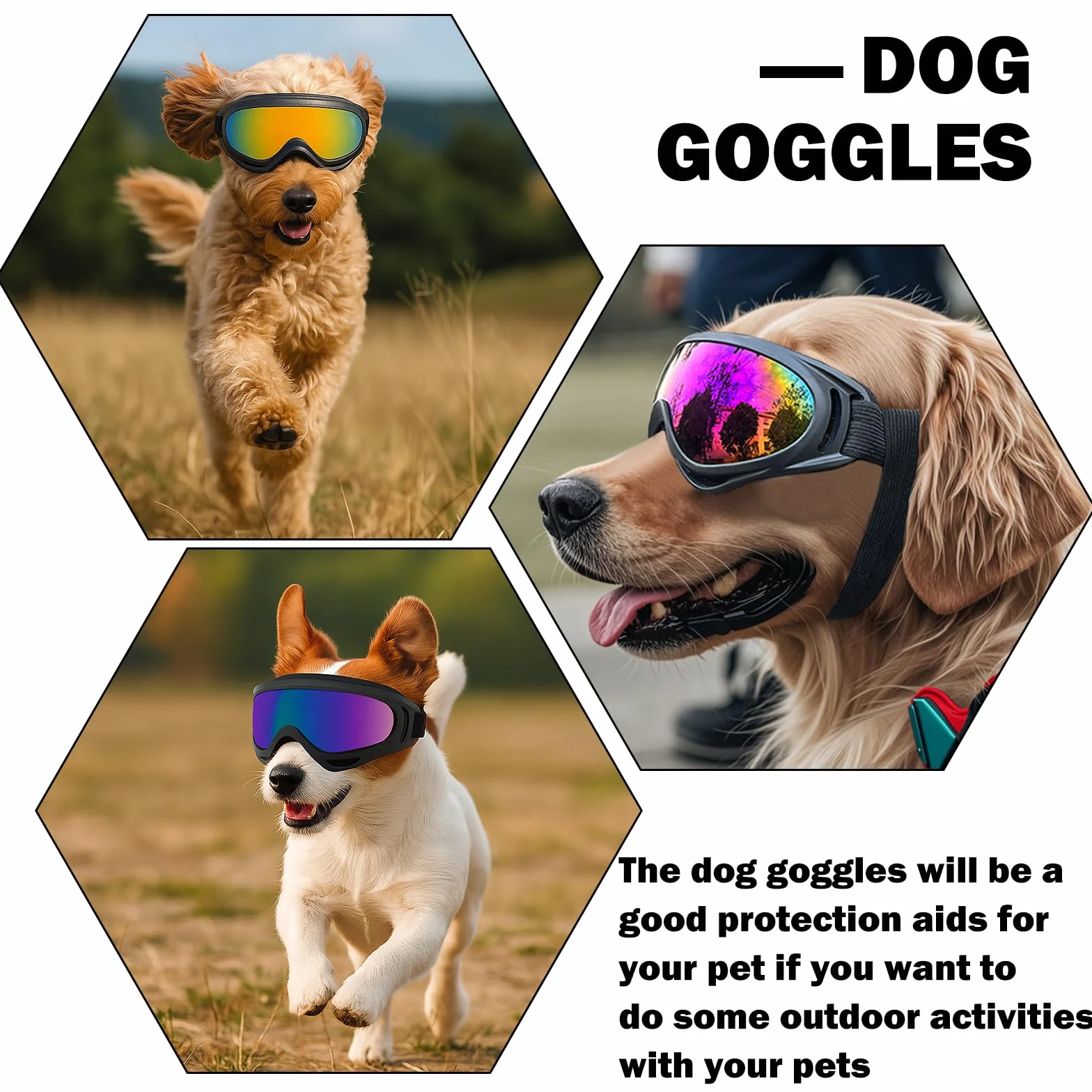 2 Regolabili Occhiali da Sole per Cani Adatti Occhiali per Cani Antivento e Protezione UV per Cani di Taglia Media e Grande, Neve, Avventure All'aperto, Auto e Altre Attività All'aperto