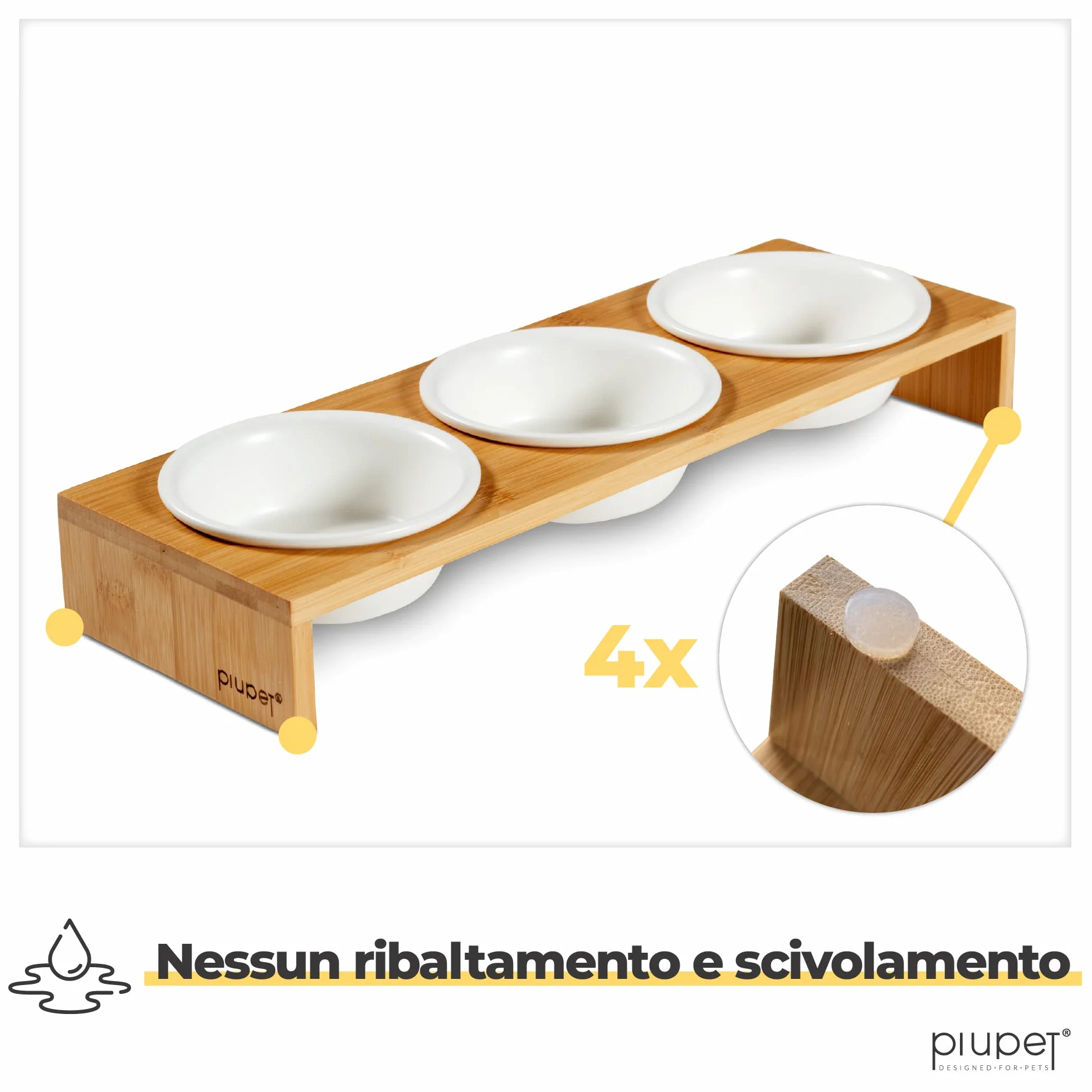 PiuPet® 3er Ciotola per Gatti I 250ml I Lavabile in lavastoviglie I Ciotole per Gatti Rialzate I Ciotole Ceramica I Ciotola per Cani Piccoli I Cestello con 3 ciotole