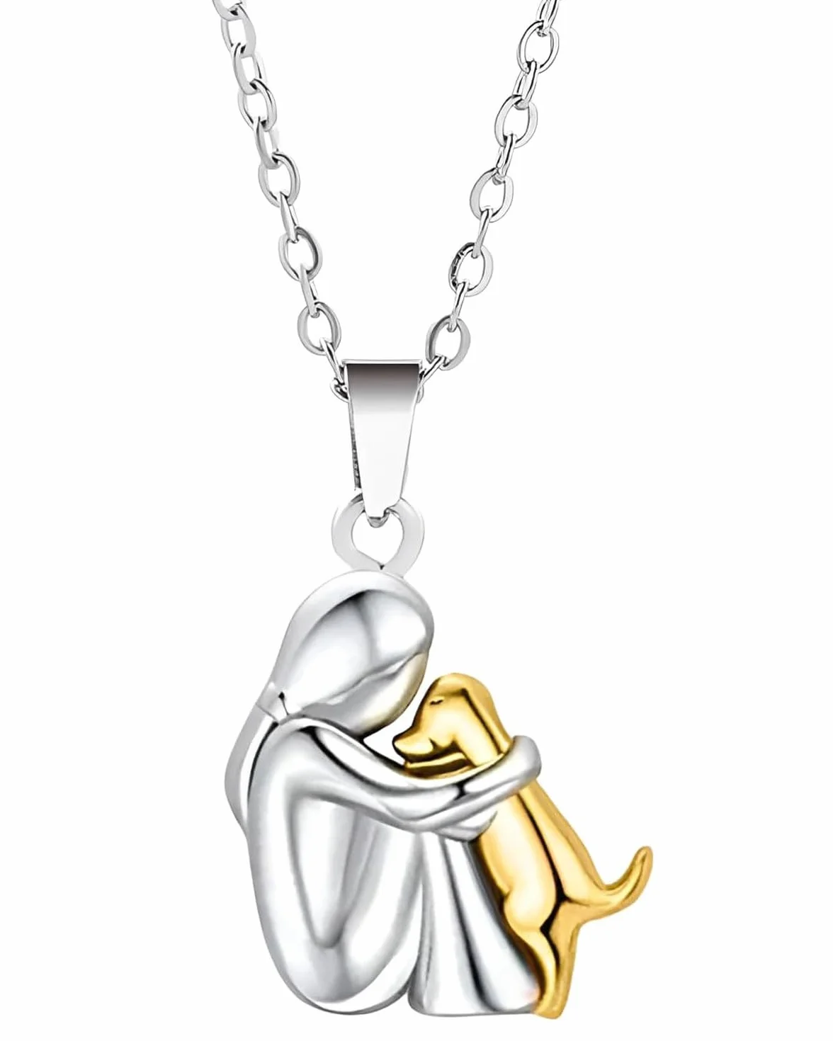 Collana con cane in argento sterling 925, ciondolo con abbraccio di cane e ragazza