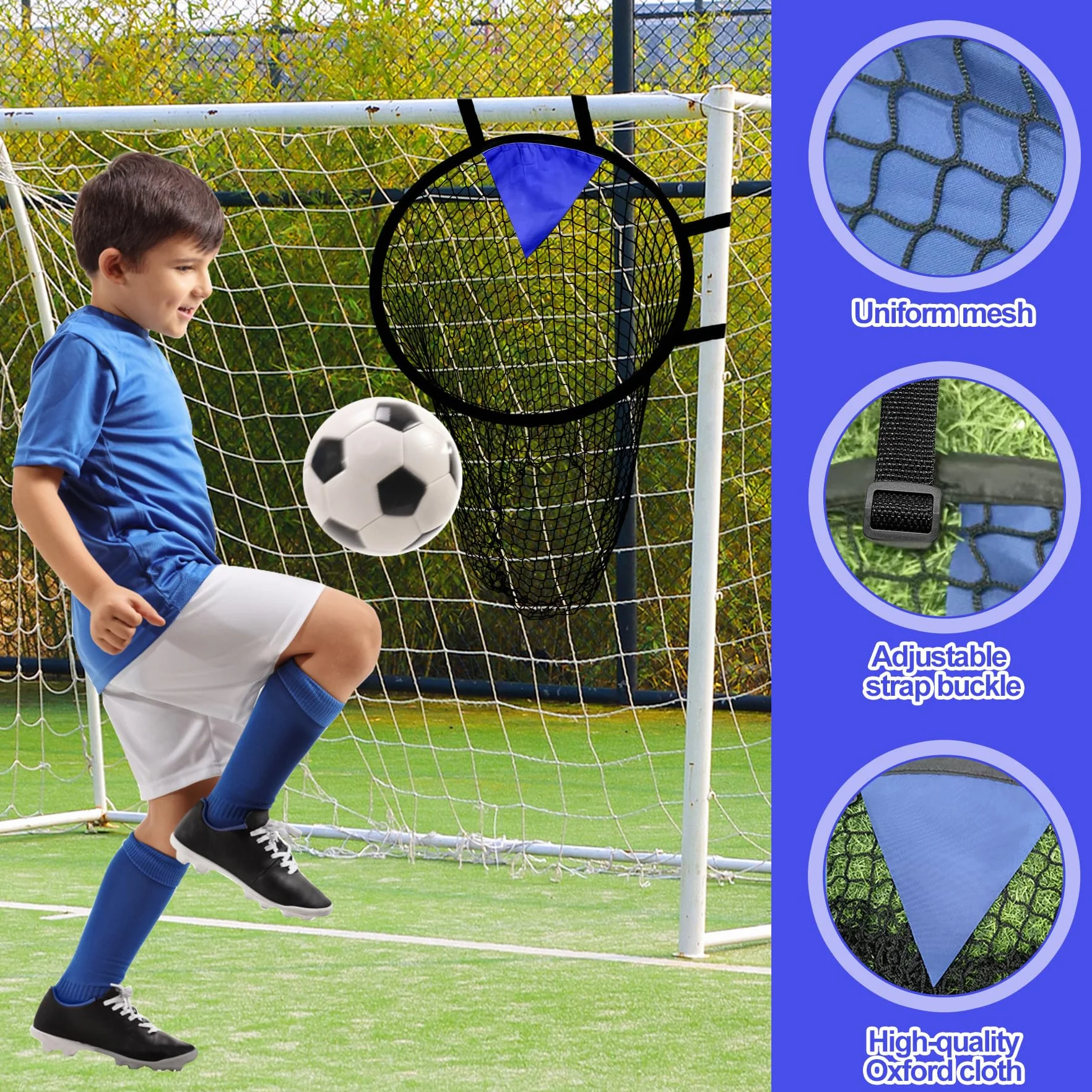 TZEKING Obiettivo da Calcio Rete, 2 Pezzi Porta da Calcio con Bersaglio Appeso, Top Bins Target per Allenamento di Precisione Tiro, Rete Calcio Pieghevole con Cinturini Regolabili per Bambini e Adulti