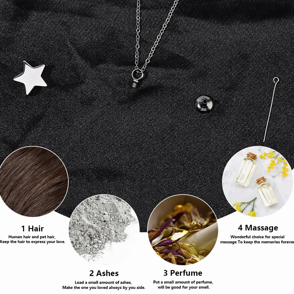 CREATCABIN Collana Urna A Forma Stella per Ceneri Ricordo Gioielli per Cremazione Urne Acciaio Inossidabile Ciondolo Mini Urna Collana Stella Argentata Medaglioni Portacenere Spilla A Imbuto 45.7cm