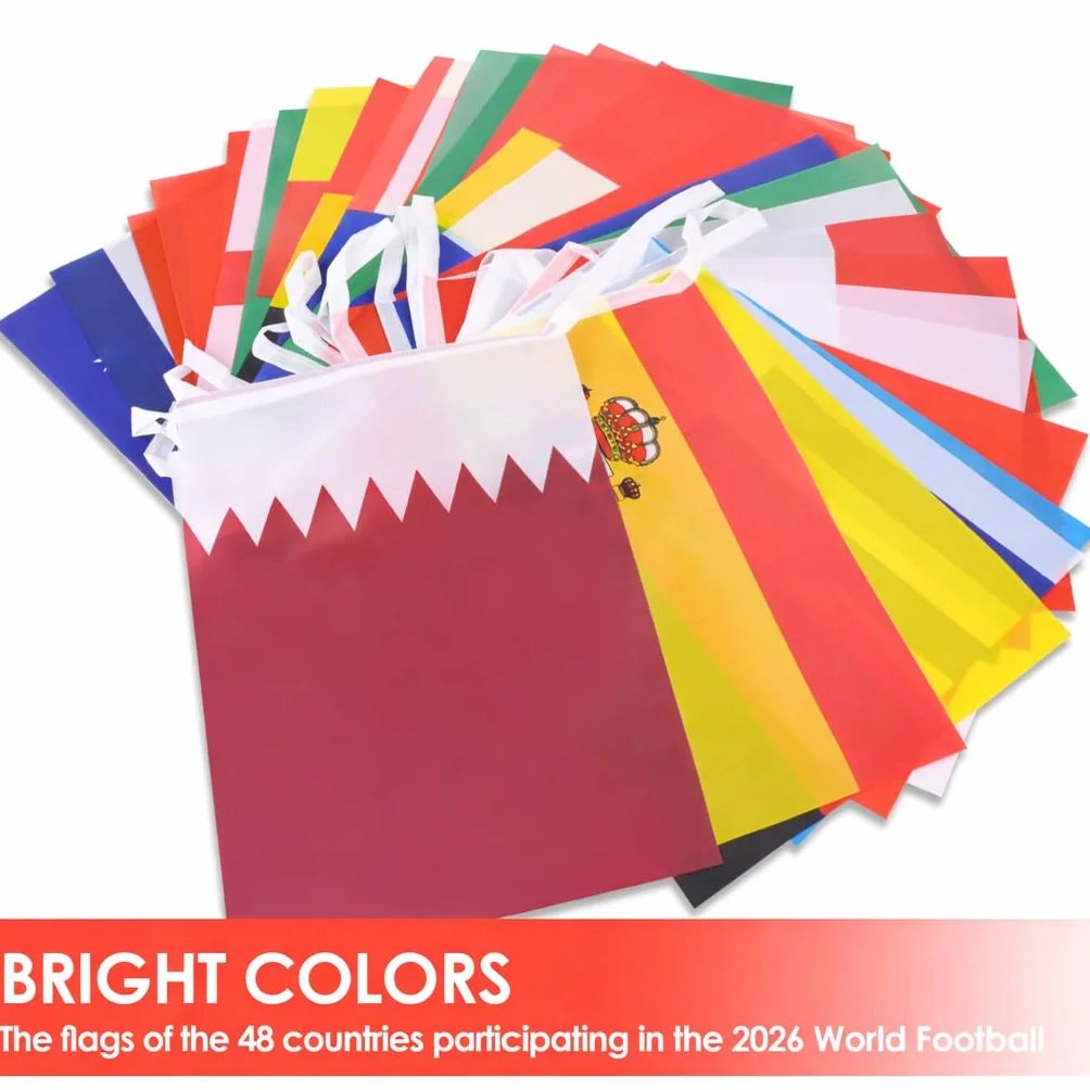 AhfuLife 2 Pezzi Bandierine Coppa del Mondo 2026, 20x28 cm, 48 Paesi Bandiere del Mondo, Striscioni Decor per Mondiali Calcio