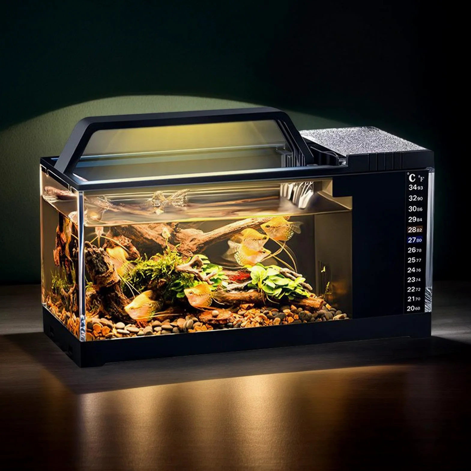 Desktop Aquarium Set - Mini serbatoio di pesce, di filtro per l'acqua avanzato | Acquario illuminato a LED, decorazione acquatica elegante compatta con operazioni silenziose per soggiorno