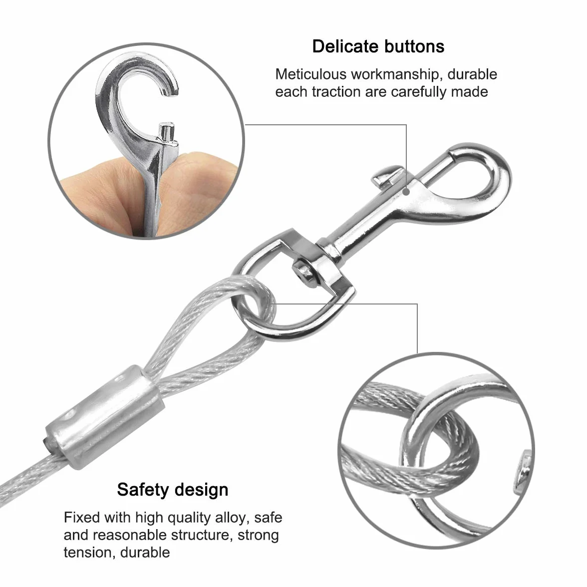 Jinlaili 16.4ft/5M Cavo per Legare Il Cane, Dog Tie out Cable, Guinzaglio da Corridore per Cani Fino a 80 kg, Adatto a Tutte Le Razze (Bianco)