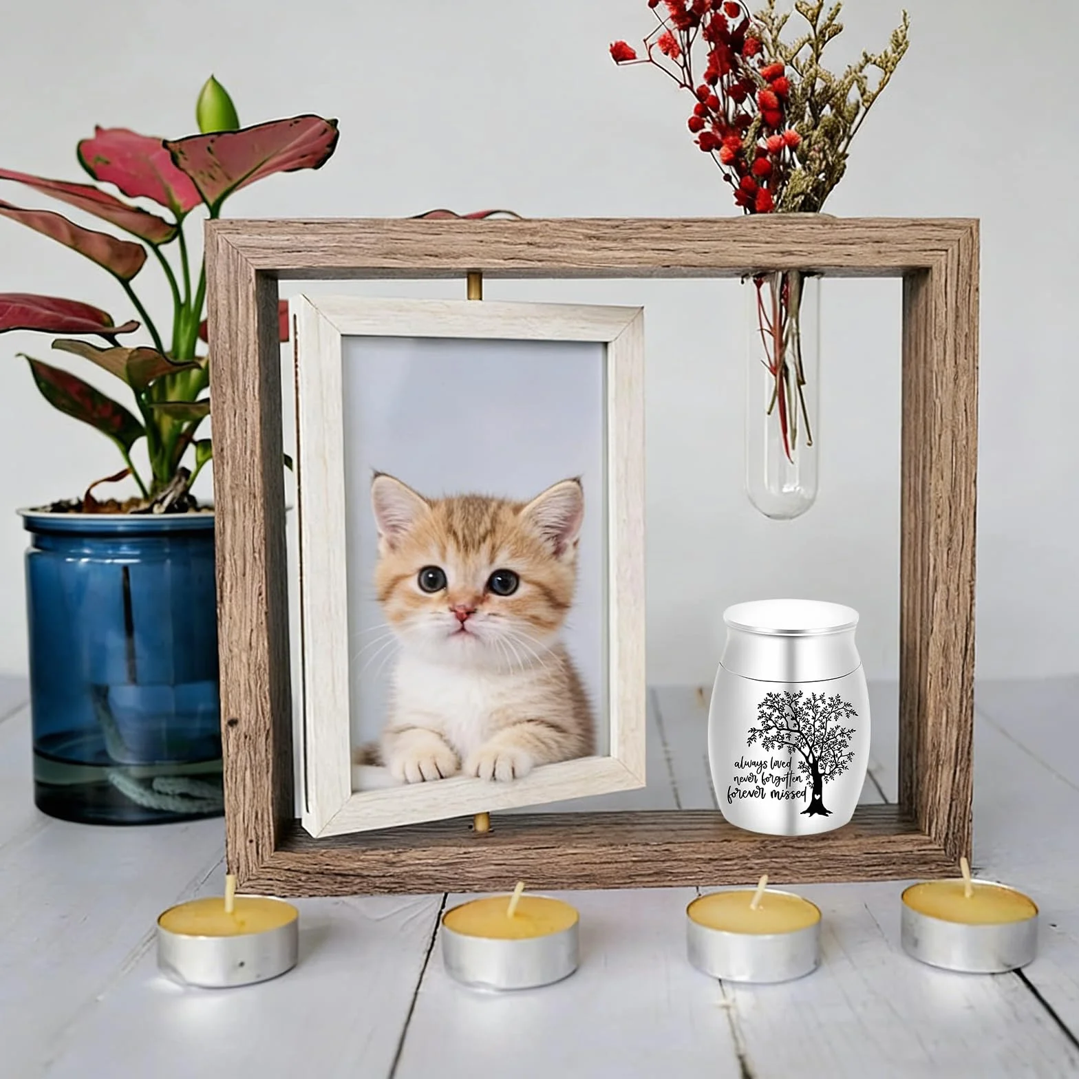 Mini Urna Ricordo Albero Della Vita 4 x 3 cm, Urna Piccola Commemorativa in Acciaio Inossidabile per Animali, Urna Piccola in Lega di Alluminio per Cani e Gatti, Urna del Ricordo Incisa