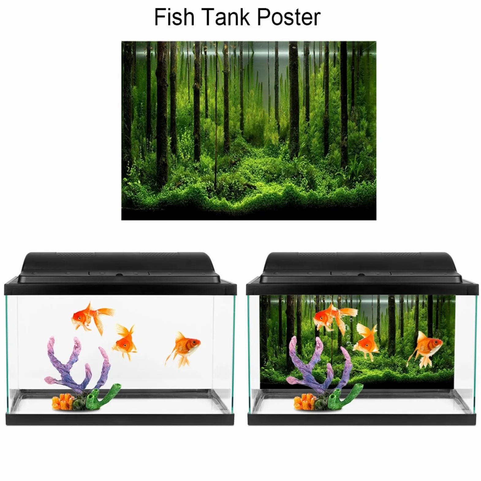 Acquario Sfondo Adesivo 3D Fronte-Retro for Acquario Paesaggio Poster Acquario Oceano Piante Marine Sfondo Adesivo Decorazione Accessori for acquari(122x46cm)