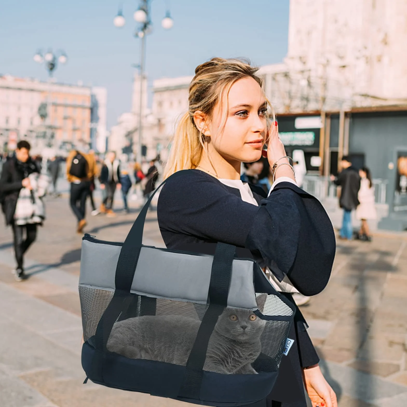 PETCUTE Borsa da Trasporto per Cani e Gatti,Traspirante Borsa da Viaggio per Animali Domestici con Tracolla,Cinghia di Sicurezza Interna,Borsa a Tracolla per Animali Domestici con Pad Rimovibile