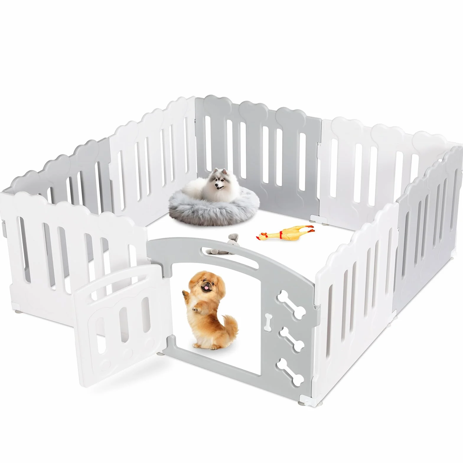 MAMIZO Recinto per Cani Interno Esterno 60cm, Box Cani 7+1 Pannelli Pieghevole, Recinto Gatti Plastica con Cancello, Grigio-Bianco