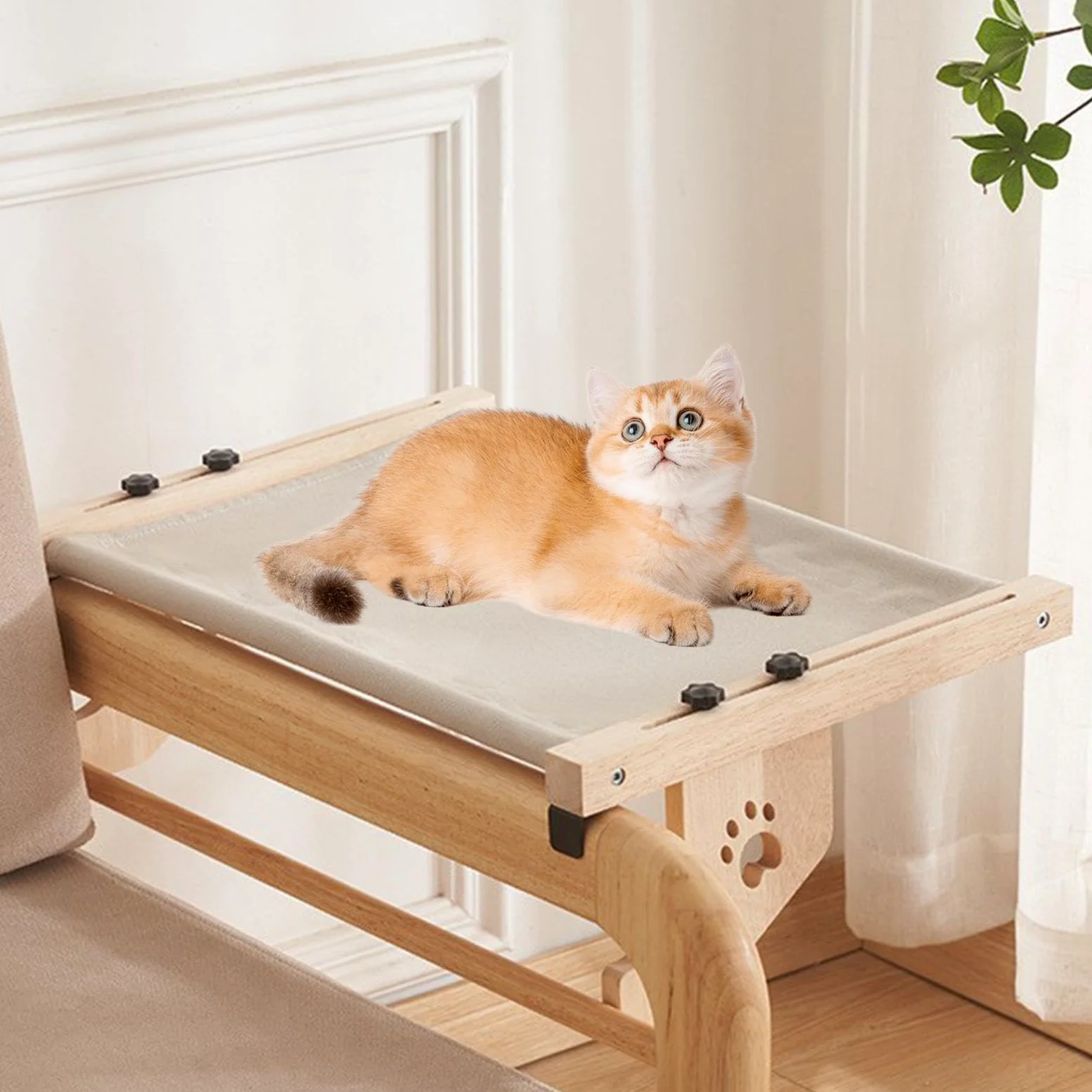 Amaca Per Gatto Robusto trespolo regolabile in legno e metallo per | Design ad Amaca, in Legno e Metallo Robusto Trespolo, Seduta Interna, Robusto per Finestra e