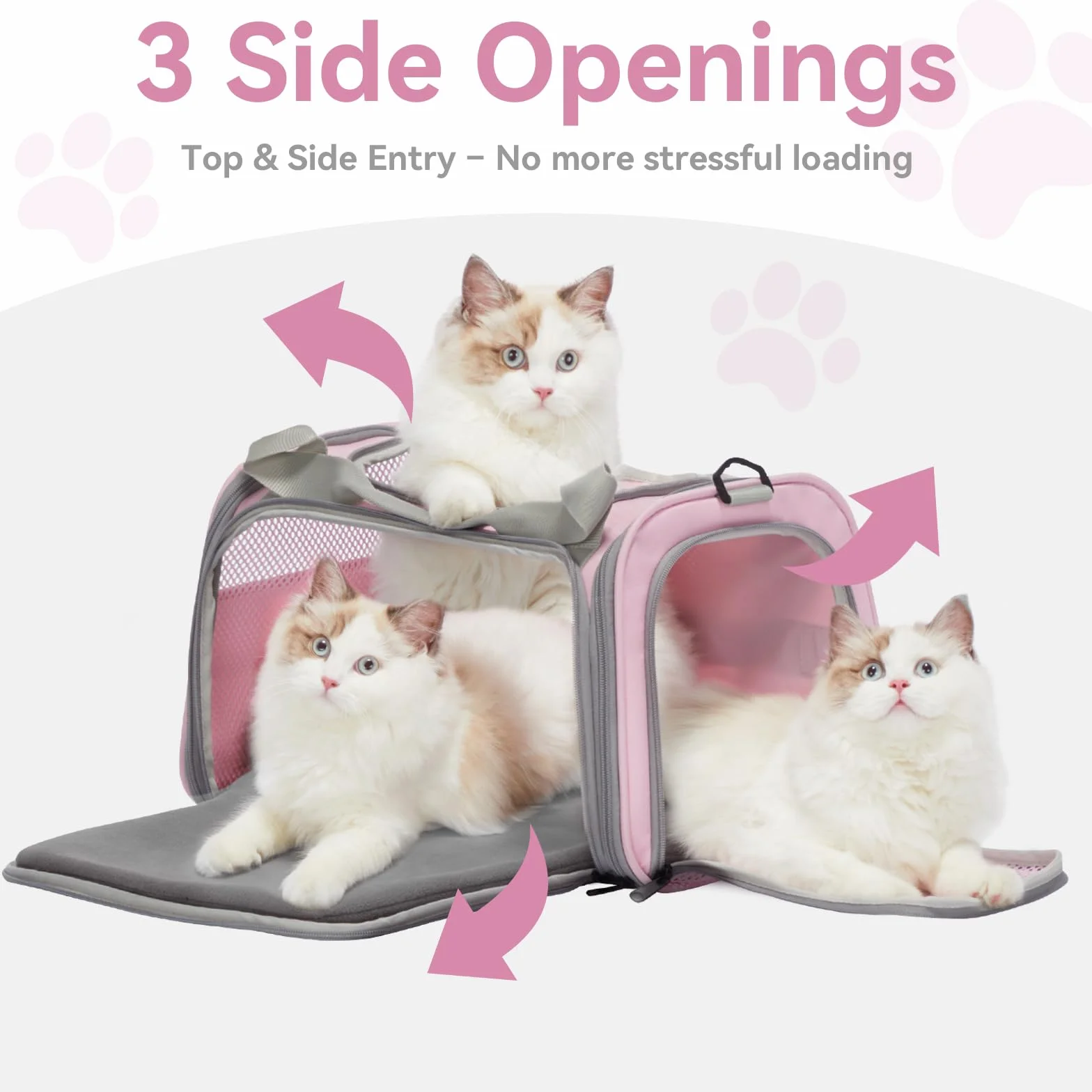 PETSFIT Borsa per gatti con tappetino estensibile, approvato dalle compagnie aeree, trasportino per gatti e cuccioli fino a 5,4 kg (44 x 26,5 x 27 cm, rosa)