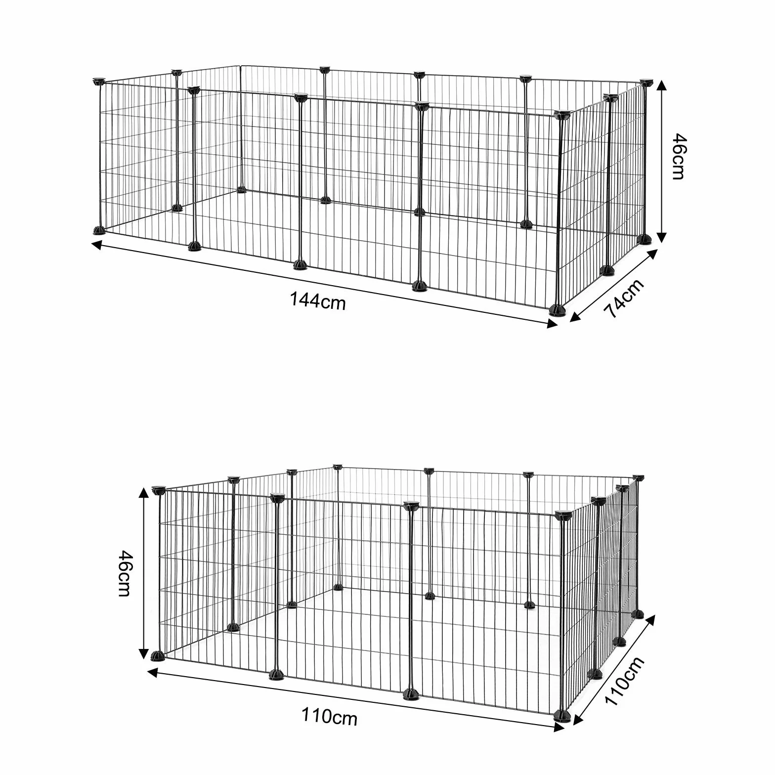 lionto Recinto metallo Recinzione piccoli animali Gabbia per piccoli animali ampliabili 144 X 74 X 46 cm