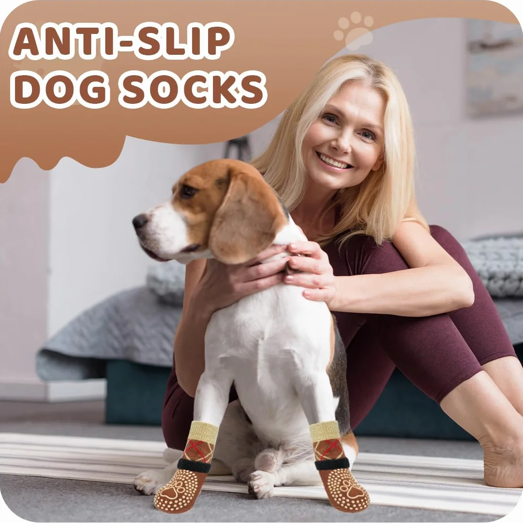Calzini Antiscivolo per Cani Impermeabili con Cinturini Regolabili e Silicone, 4 Pezzi