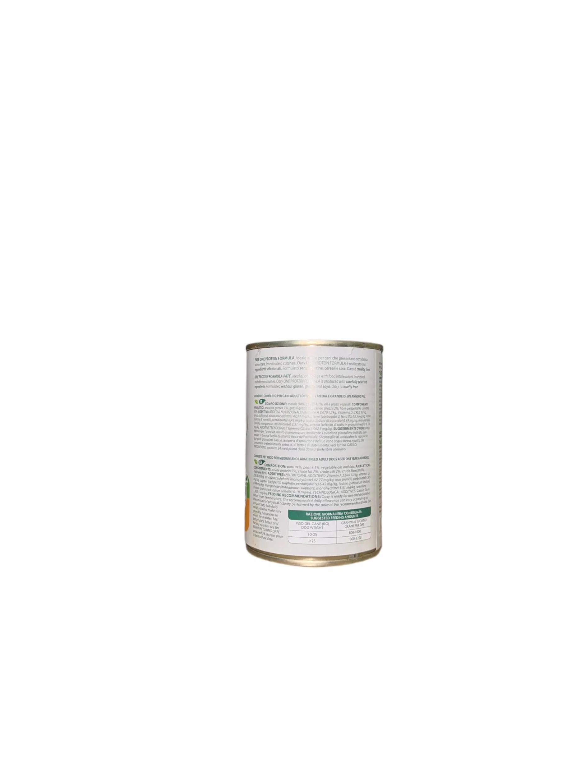 Oasy cane patè Grainfree Monoproteico gusto MAIALE | 6 lattine da 400 grammi l'una.