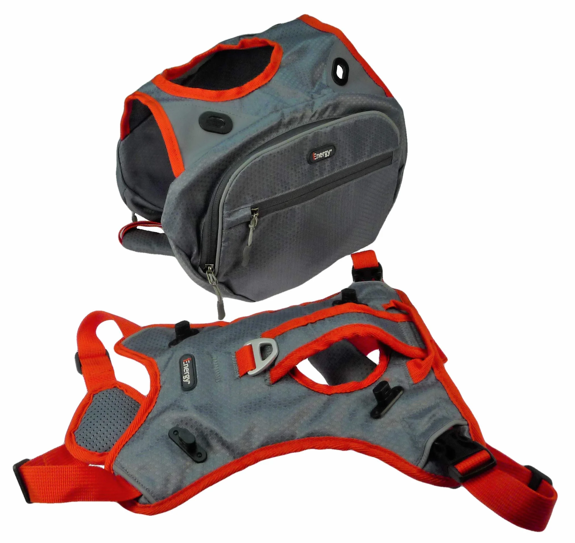 iEnergy Zaino per cani MAE - Pettorina 2in1 e zaino removibile per cani - Impermeabile e comprensivo di due borracce con tasche termiche, Grigio, Medio