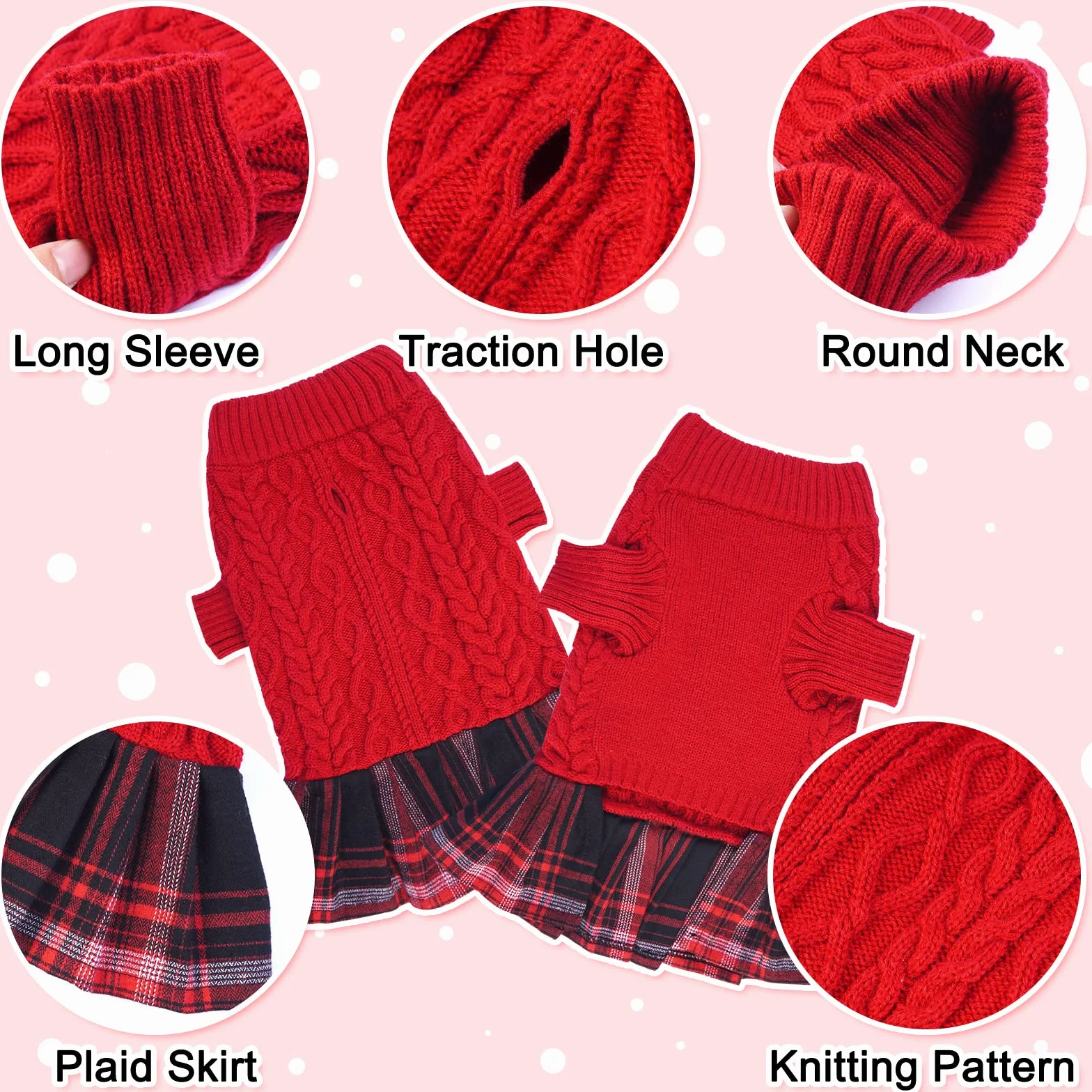 Maglione Invernale per Cani, Pullover Invernale Cani Vestito Caldo Rosa Spesso Maglione di Natale Abbigliamento Invernale Cani(Rosso, M)