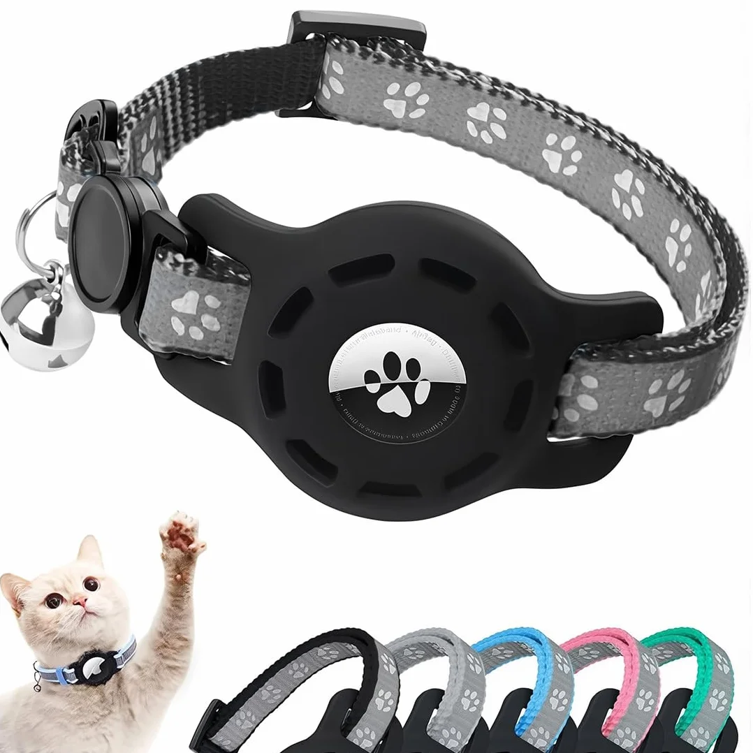 JEYORZY 1 pcs Riflettente Collare Gatti, Accessori Gatto Compatibile con Air-tag, Collare Air-tag Gatto con Fibbia di Sicurezza per Gattini e Cani di Piccola Taglia, Air-tag GPS non Incluso, Nero