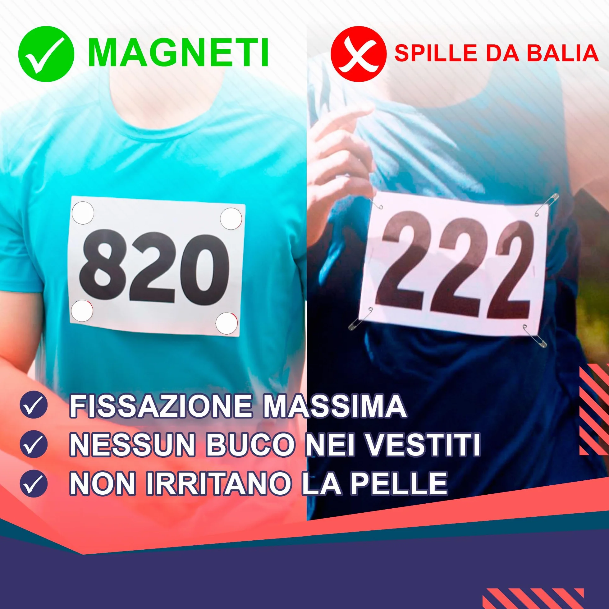 Calamite Porta Pettorale Running Ultra Forti - 4 Magneti Pettorali per Maratona, Trail e Triathlon, Bianco
