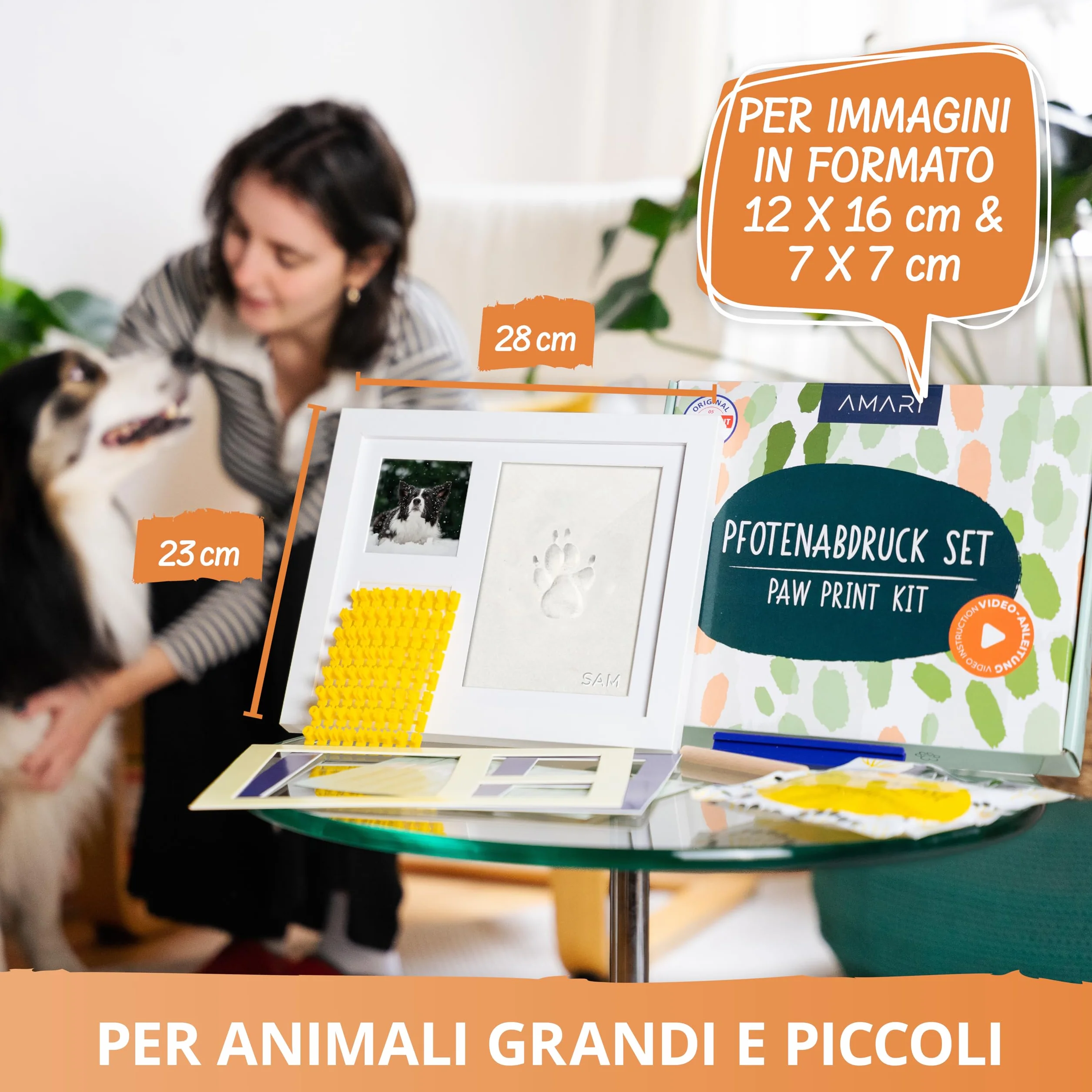 Amari Mari Set di Impronte di Zampe per Animali con Lettere, Numeri e Cornici per Cani