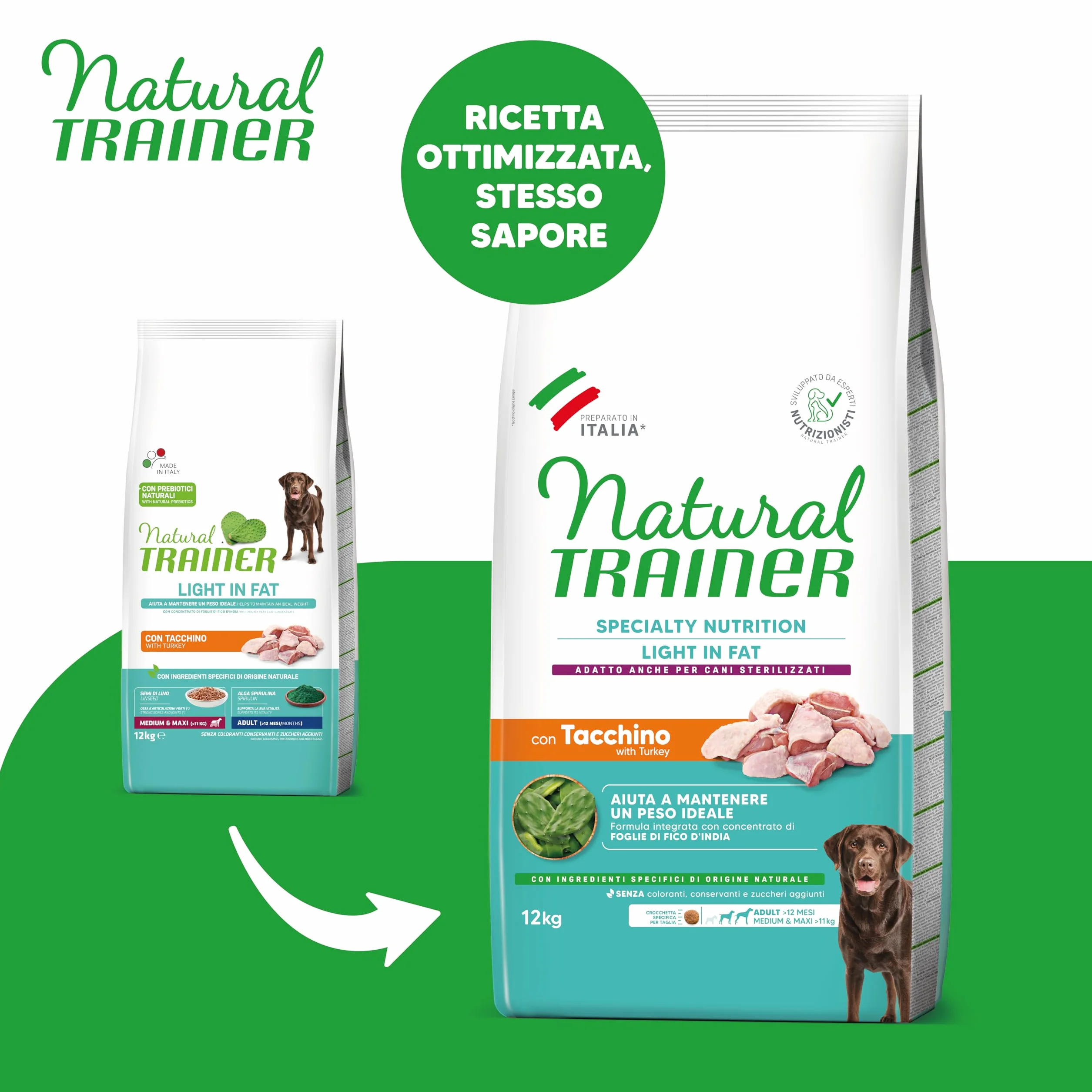 Natural Trainer Ideal Weight Medium&Maxi Cibo per Cani Adulti Light in fat con Tacchino 12kg