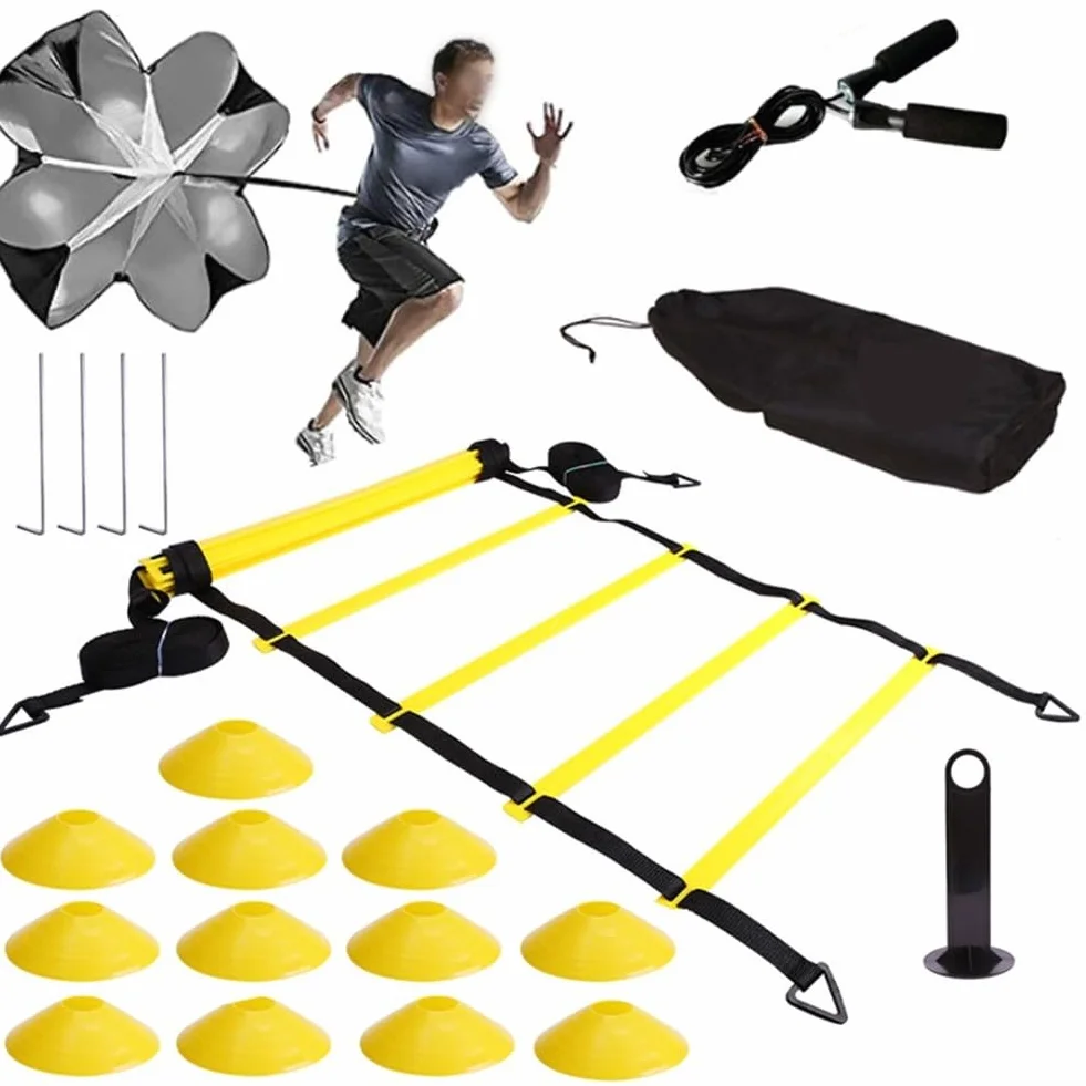 Set di scaletta per allenamento agilità, con coni da paracadute e picchetti per calcio, calcio, basket, sport all'aria aperta, fitness, colore giallo (B)