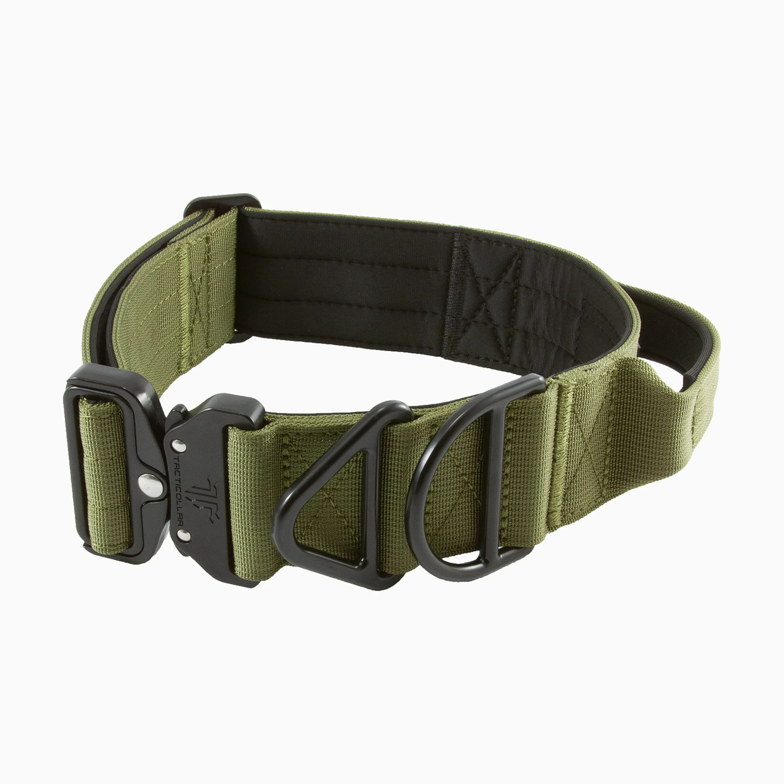 Tacticollar - Collare tattico per cani da 5 cm con manico per cani di taglia media e grande, collare in nylon Mil Spec, fibbia in metallo a sgancio rapido, imbottito all'interno in neoprene (M, verde