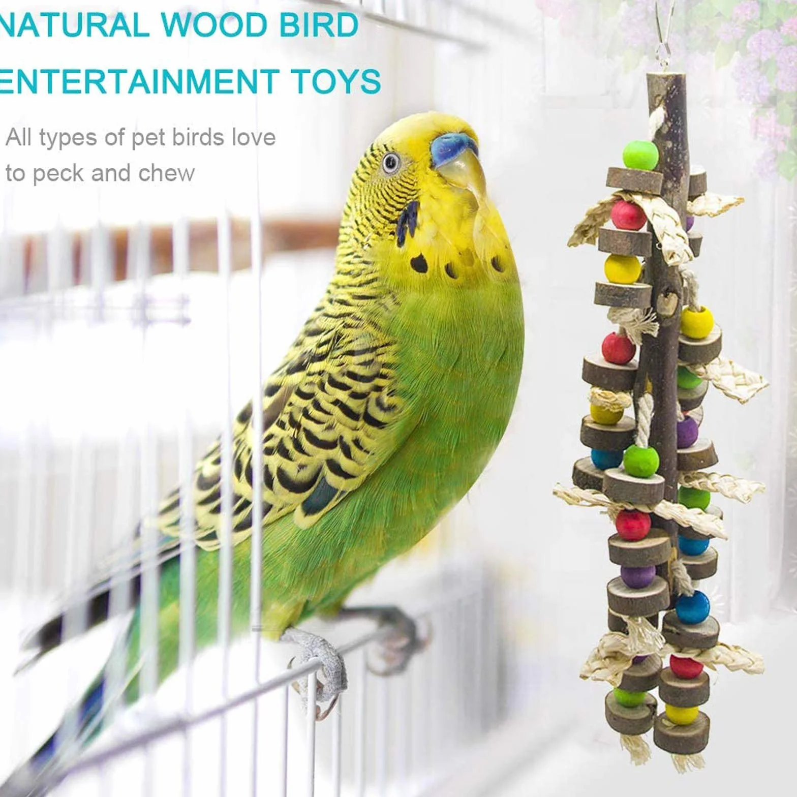 Pappagallo Uccelli 7 Pezzi Colorati Altalena Gabbia per Piccoli Parrocchetti Cockatiels Conures