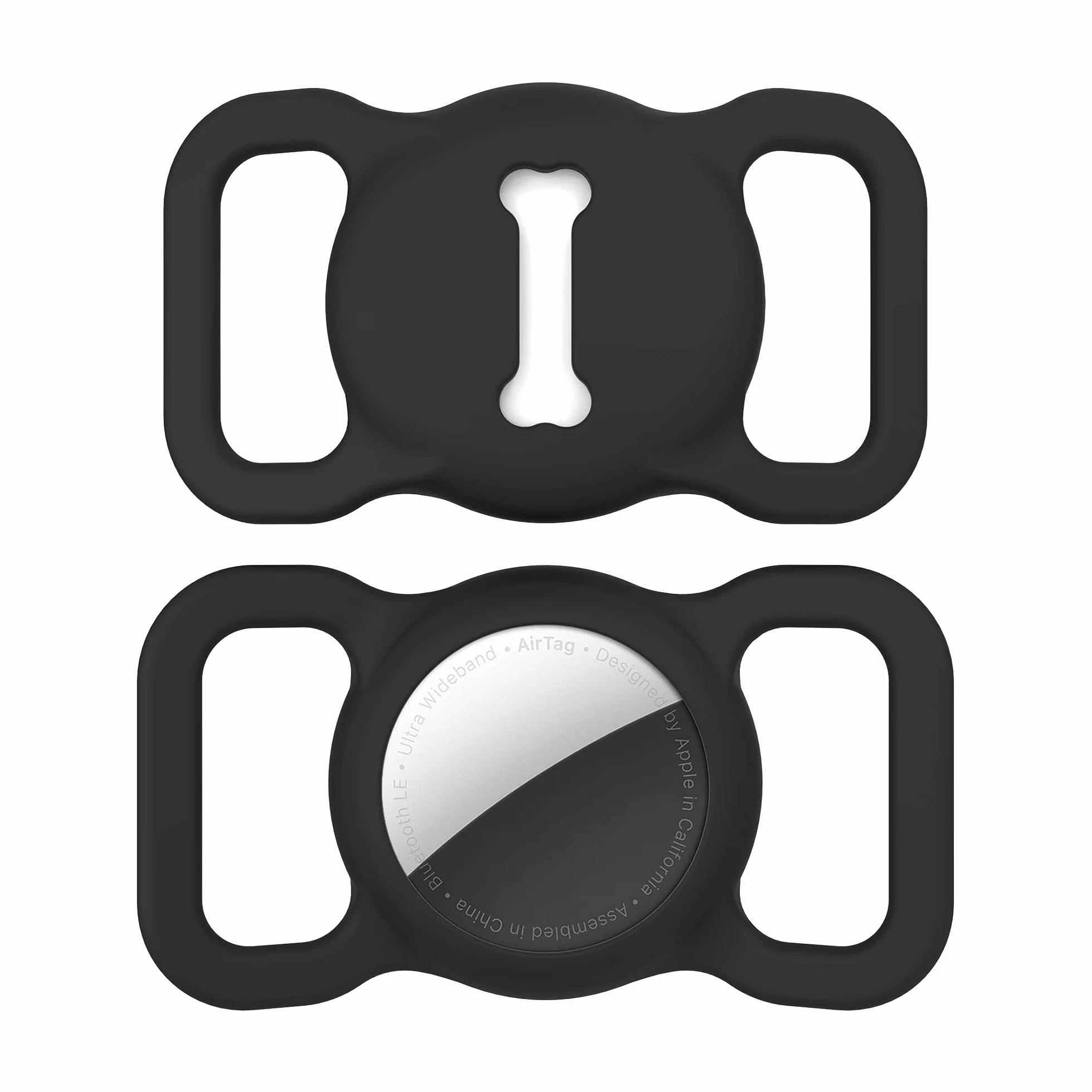 Airtag - Supporto per collare per cani, DLENP, in silicone, per il monitoraggio GPS, per gatti e gatti con motivo osseo (1 confezione (nero)