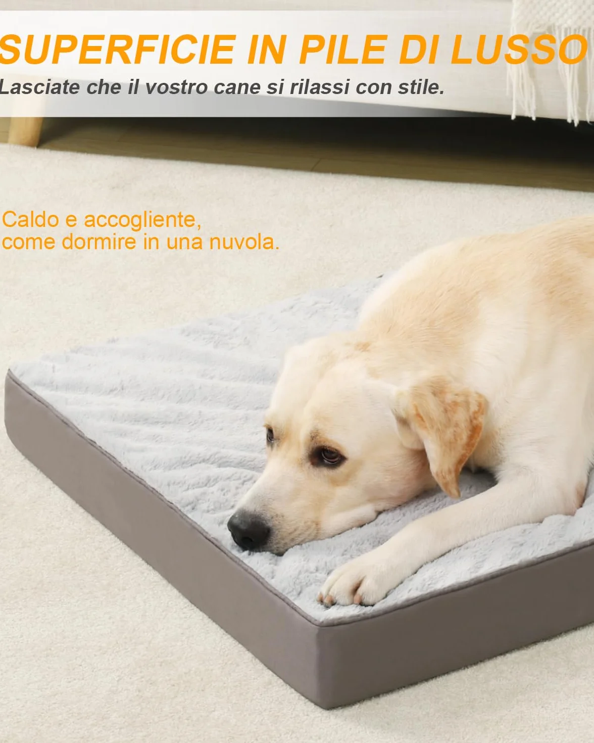 KSIIA Cuccia Cane Interno Taglia Grande XL Ortopedico Cuscino Sfoderabile Lavabile Impermeabile Letto per Cani Grigio 105x70x9cm