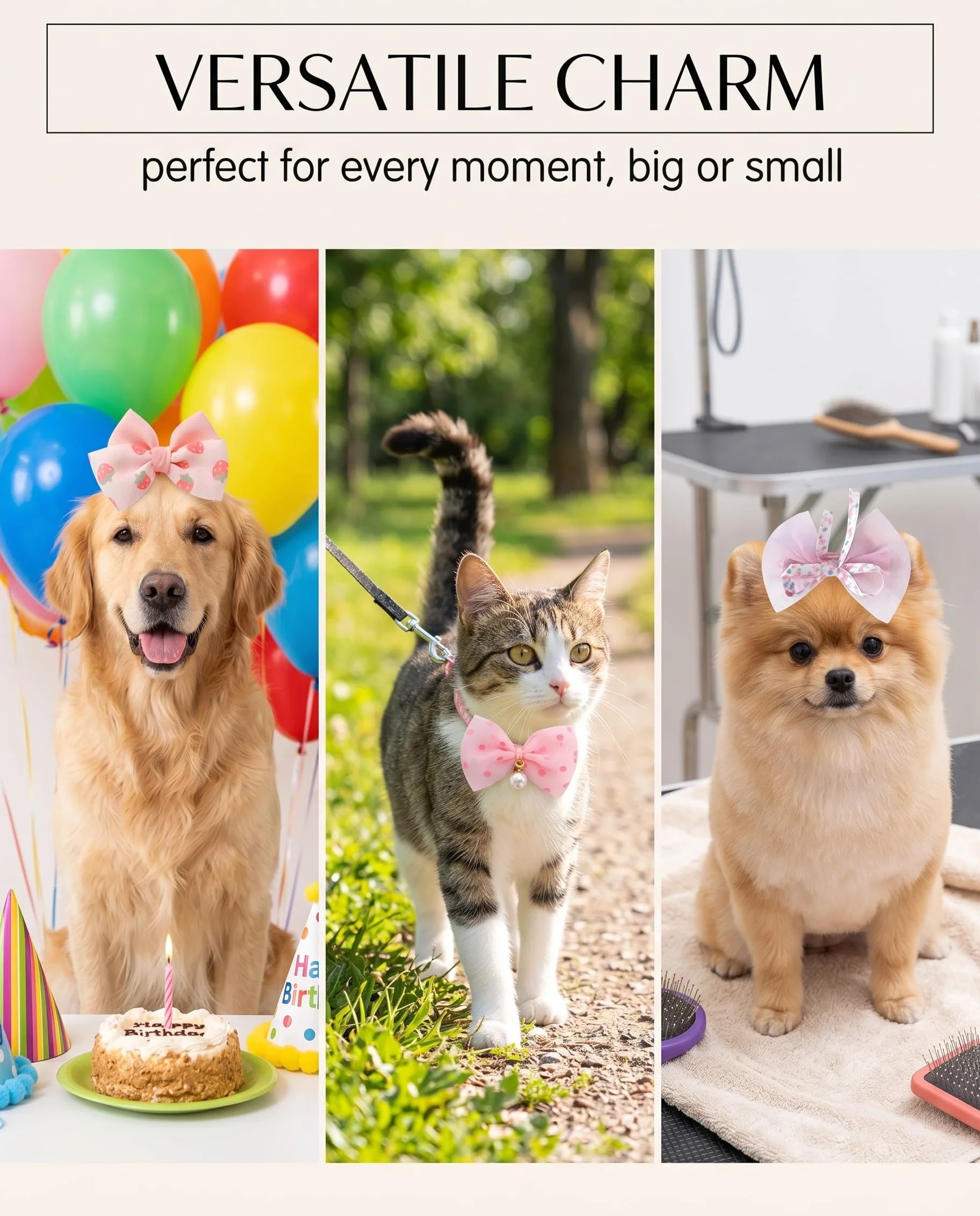 Fiocchi per Cani & Gatti, 10 Pezzi Rosa in Plastica. Leggeri Fermagli per Cuccioli con Presa Sicura – Ideali per Toelettatura, Feste, Servizi Fotografici & Charme Quotidiano.