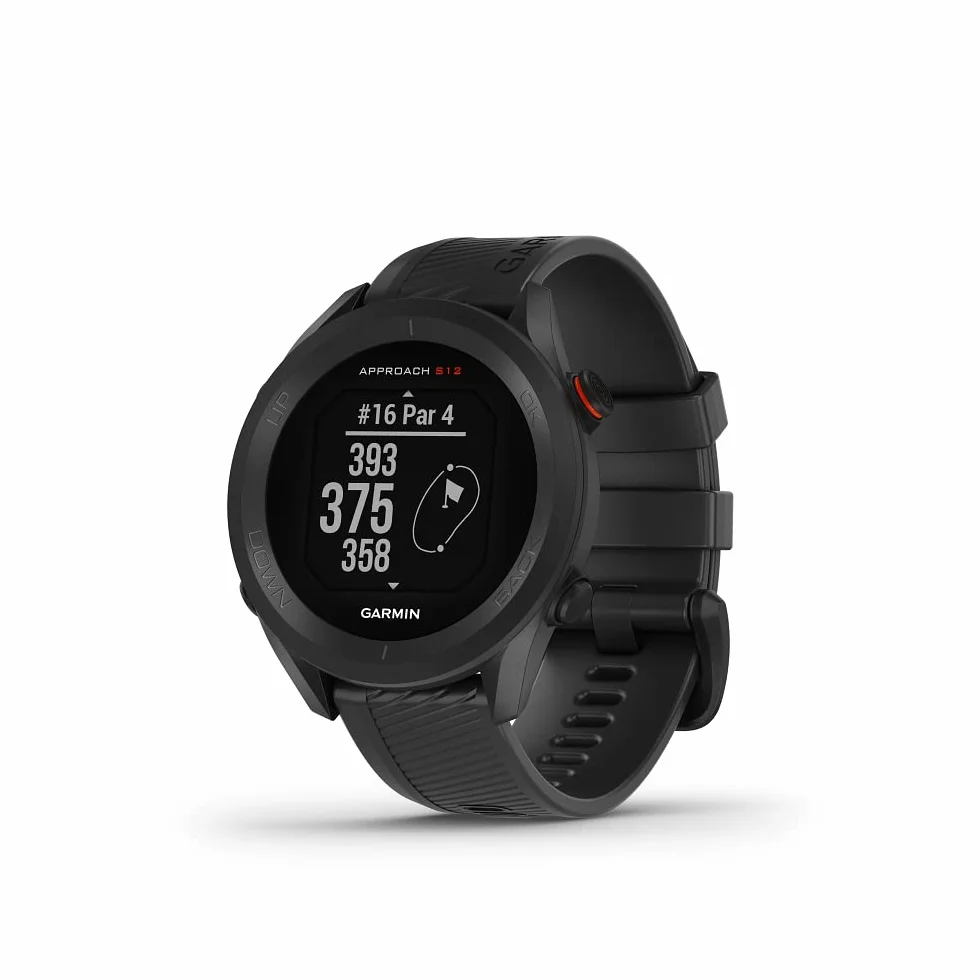 Garmin Approach S12, Orologio GPS per il golf, 42.000+ campi internazionali, Distanze ostacoli, Rilevamento statistiche, Autonomia fino a 10 settimane, Black