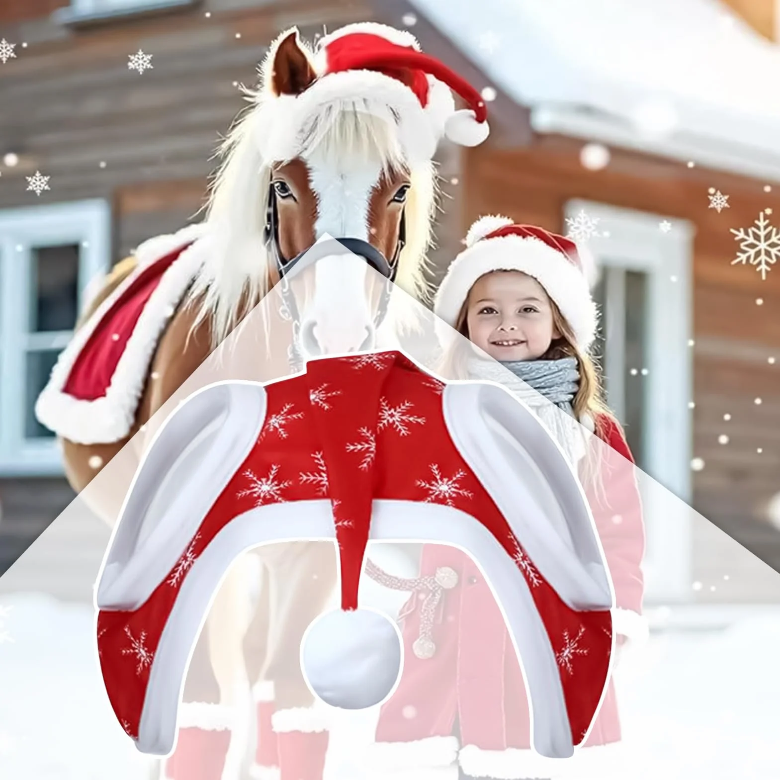 Cappello di Natale per cavallo Babbo Natale copertura testa fiocco neve costume equitazione invernale