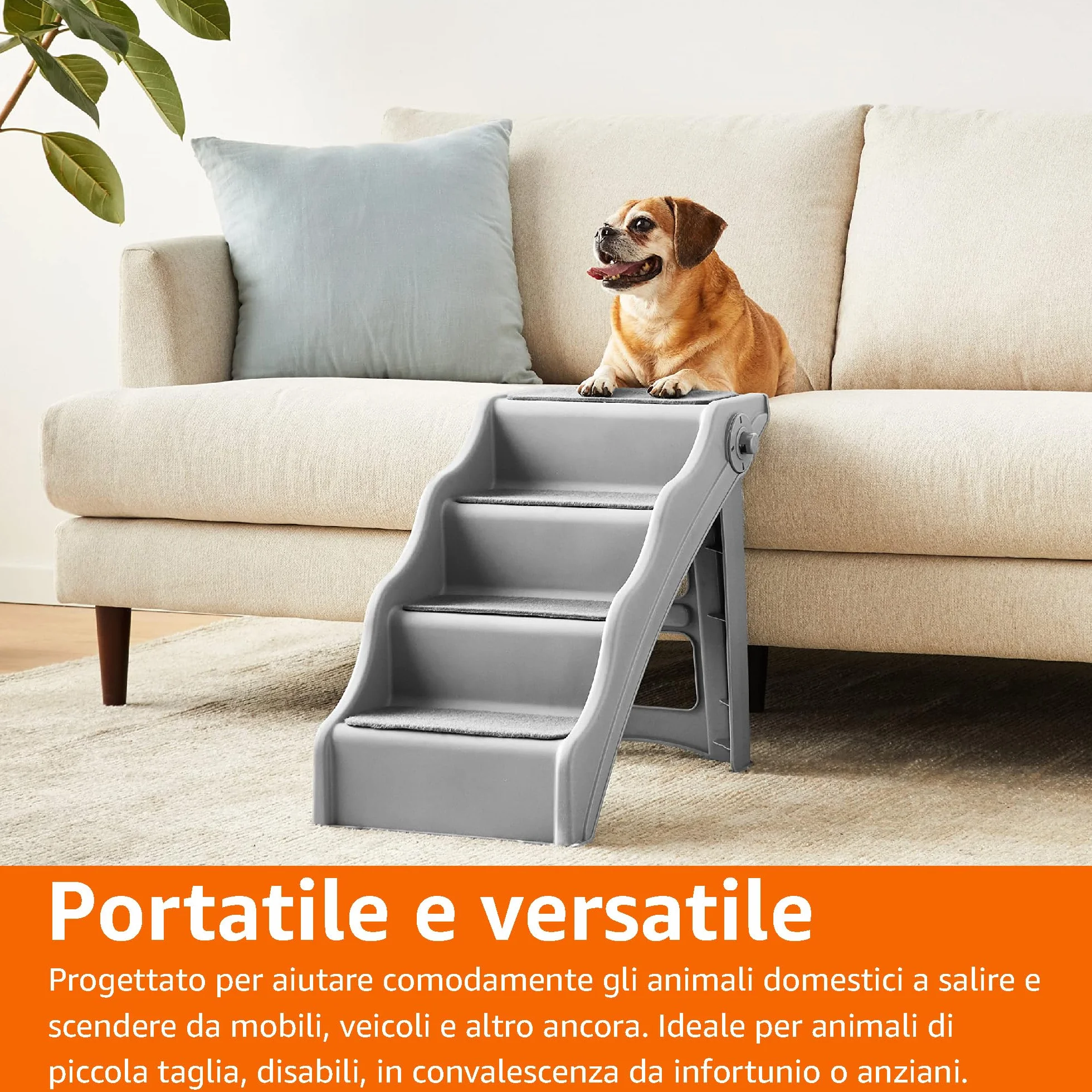 Amazon Basics Scaletta pieghevole per cani e gatti Grigio 60.7 x 40.9 x 50.2 cm