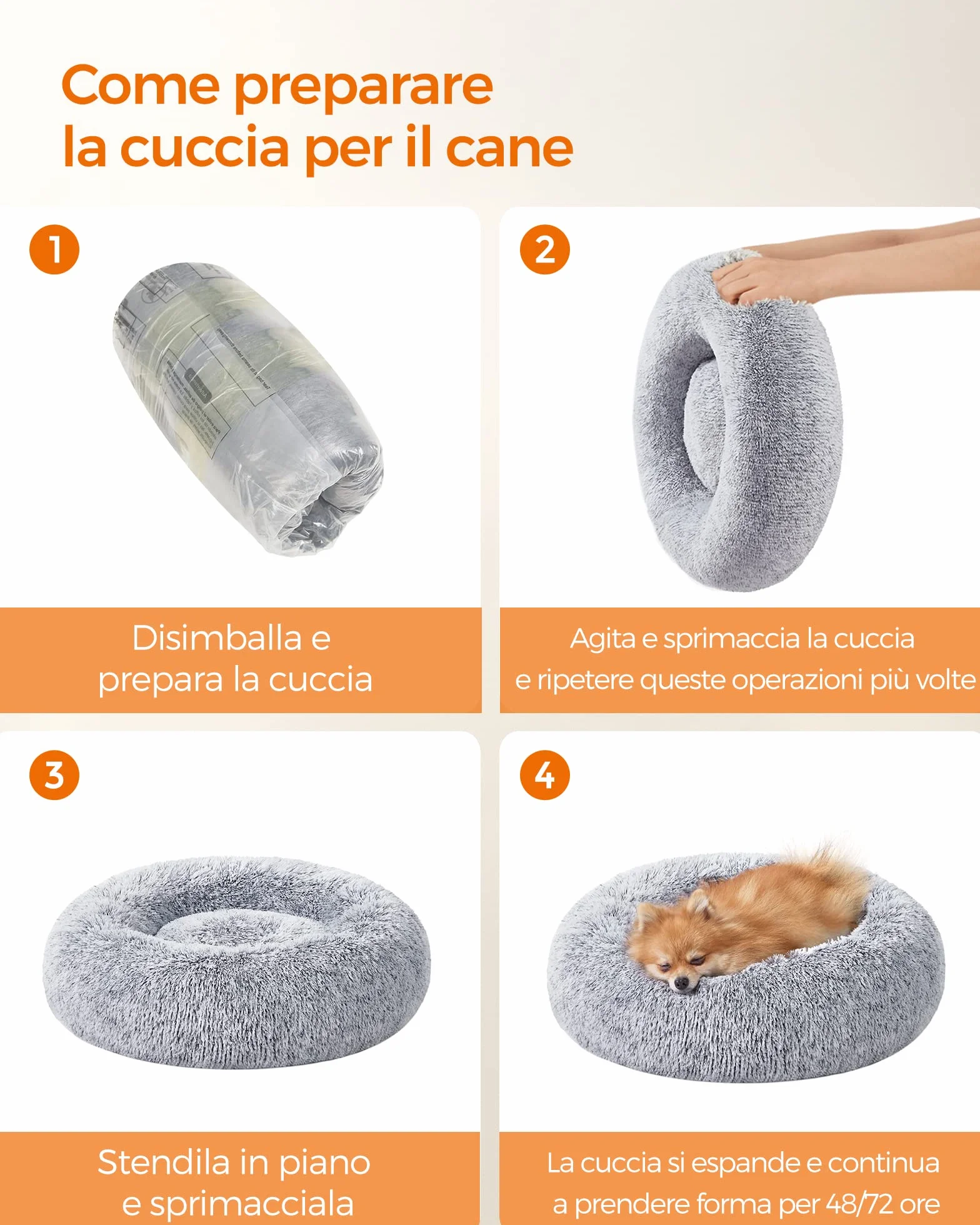 Feandrea Cuccia Cane Interno a Ciambella, Cuscino Lavabile, Diametro 60 cm, Grigio Ombré