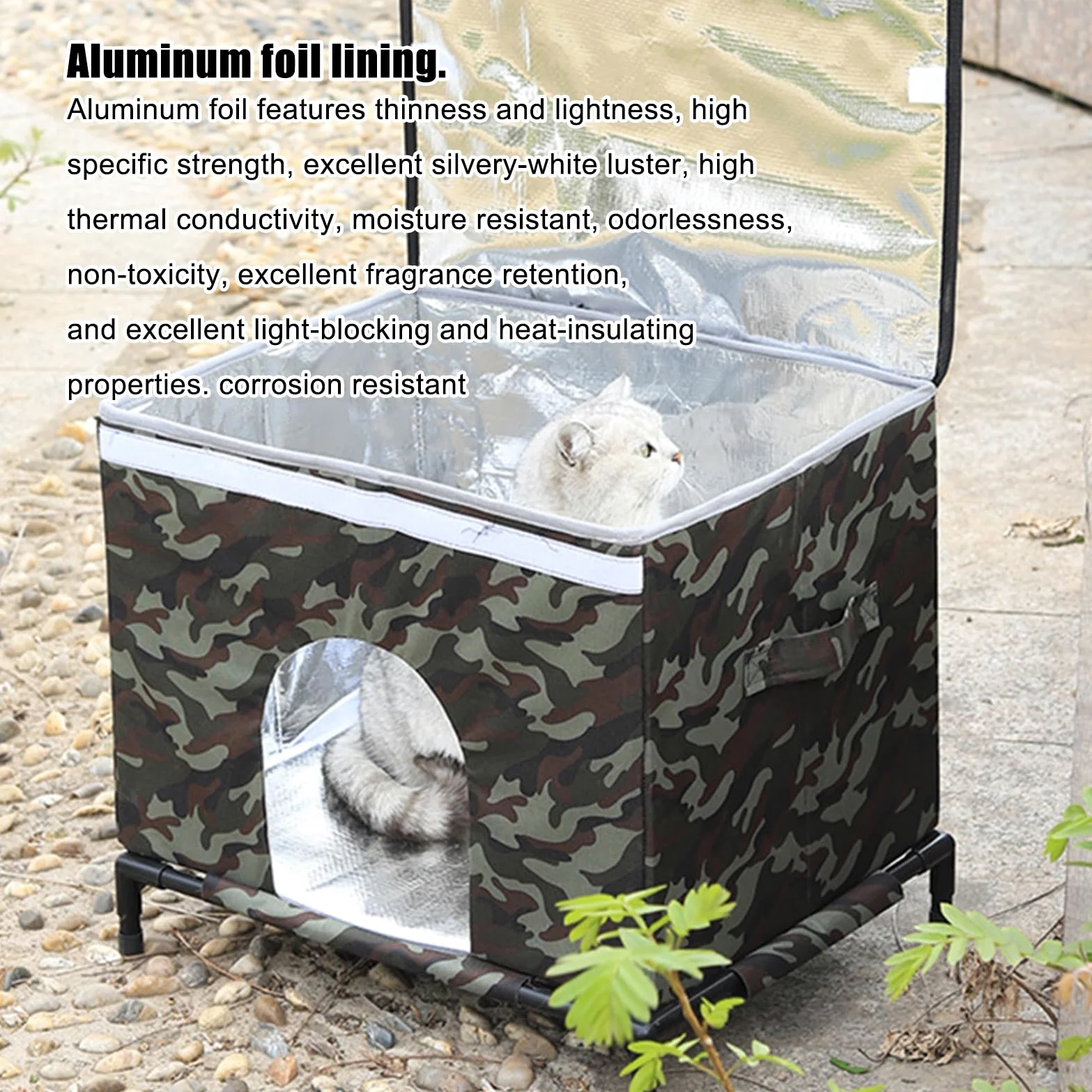 Case Per Gatti Da Esterno Tenda Isolata E Calda | Base Rialzata Casa per Gatti Esterna Resistente alle Intemperie con Finestra Trasparente per Cane Pollo Coniglio Inverno