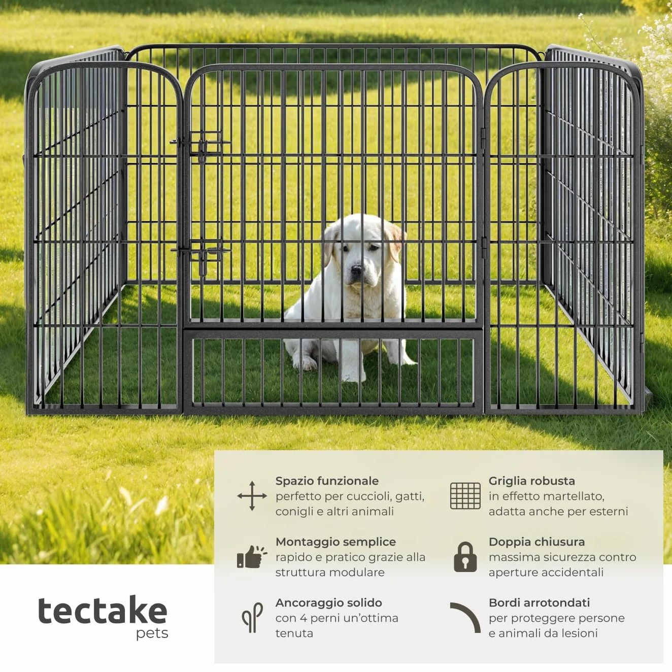 Tectake Recinto per Animali di Piccola Taglia Set 4 Pannelli Pieghevole 70x85 cm