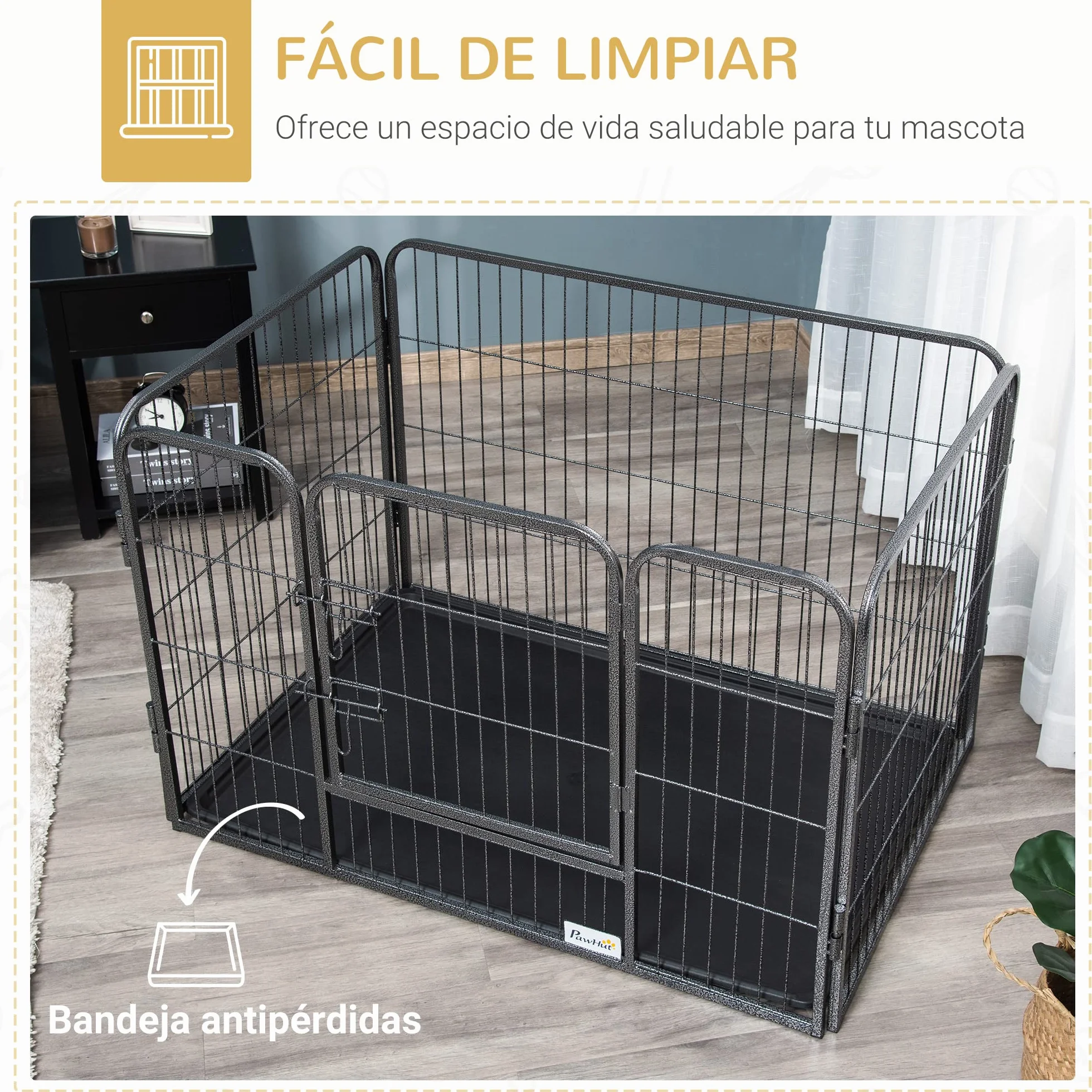 PawHut Box per Cani Recinzione in Metallo 4 Pannelli Porta Doppio Blocco 109x74x71cm Grigio