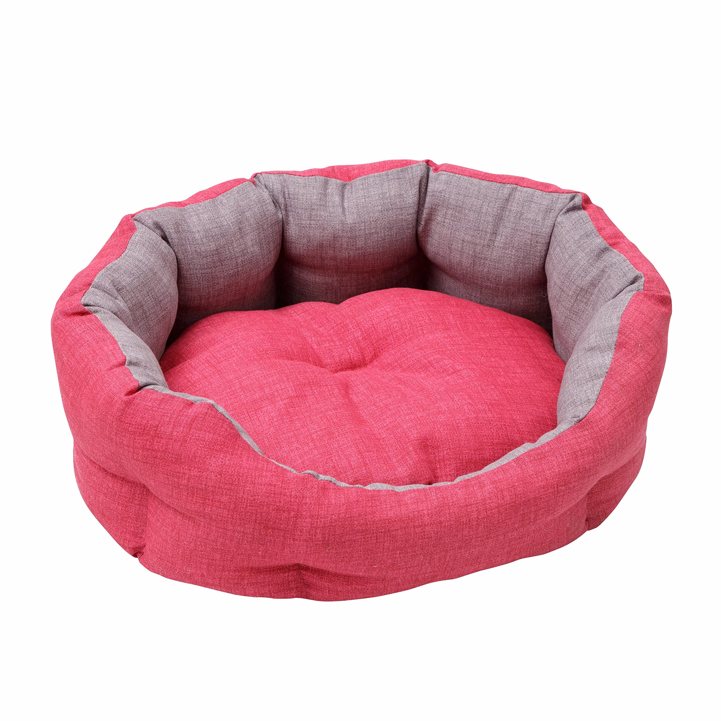 Baroni Home Cuccia per Cane e Gatto in tessuto Grigio e Bordeaux Taglia L 50x65 cm, Morbido Divano Ovali, Comodo, per Camera da Letto Salotto Corridoio, Lavabile