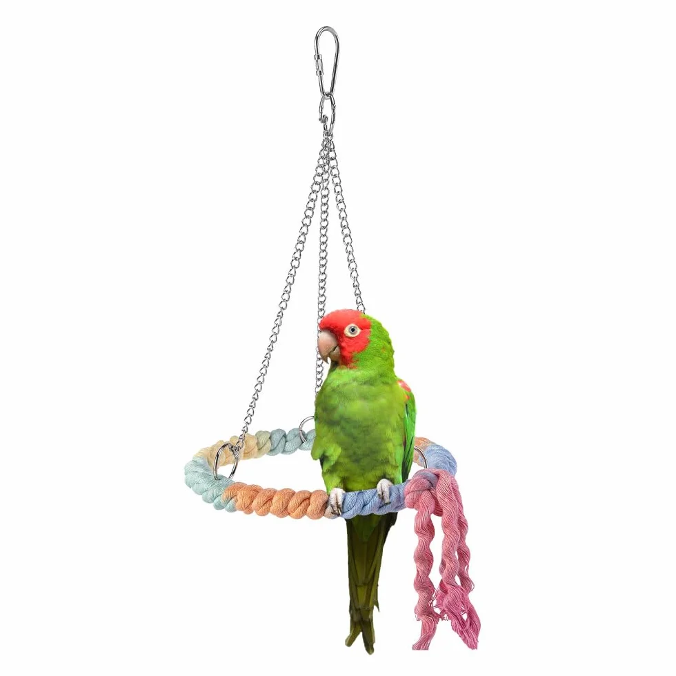 Altalena per uccelli, pappagalli, altalena in corda di cotone, asta da appendere per uccelli, giocattolo per pappagalli, aras, pappagalli, canarini, inseparabile