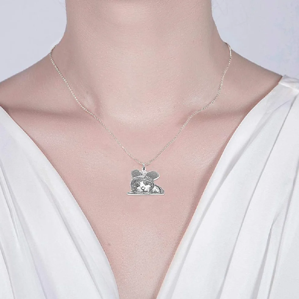 Personalizzabile collana con ciondolo foto nome animali domestici gatto cane argento