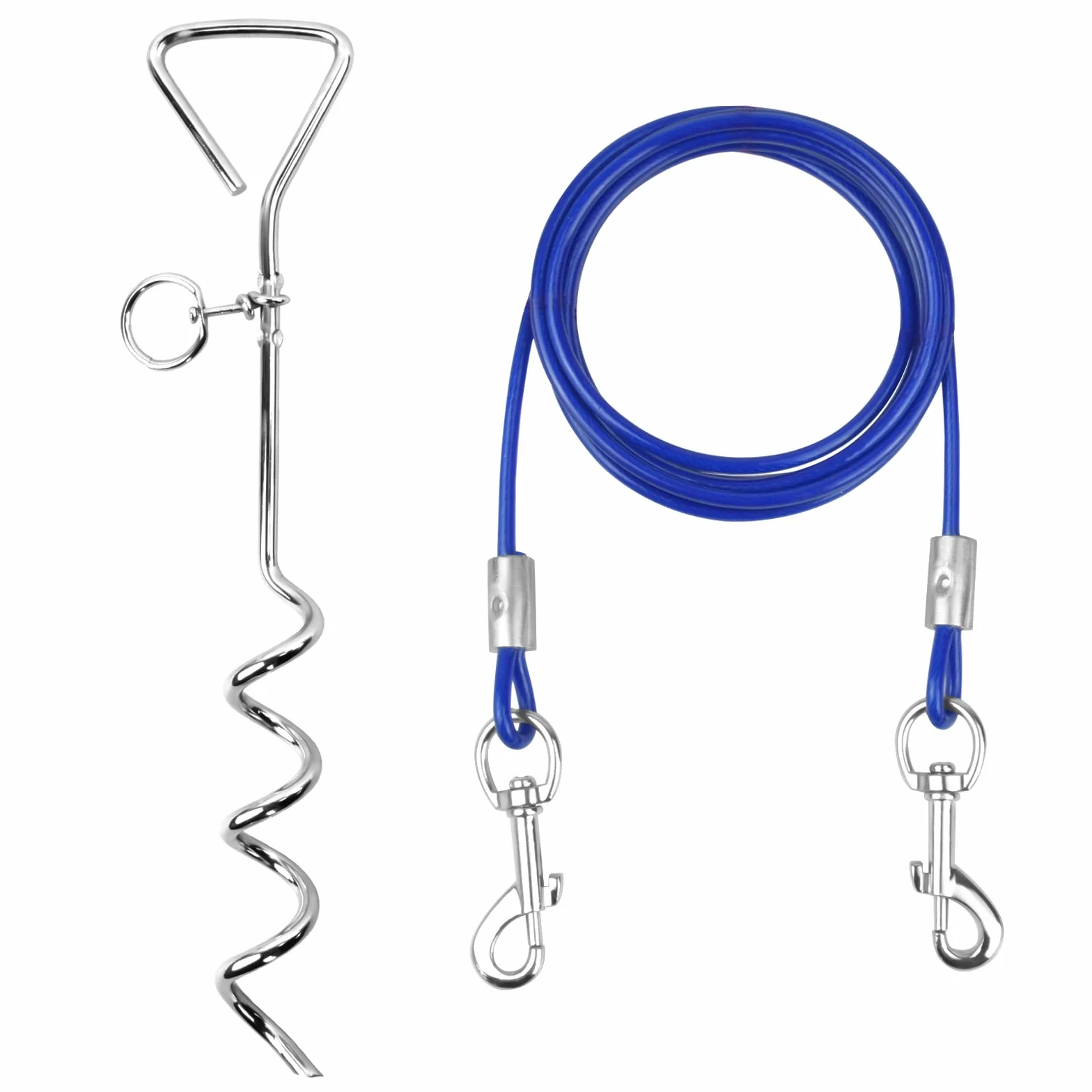 Kit Guinzaglio per Cani 3M e Picchetto per Cani in Acciaio Inossidabile per Legare i Cani, da Utilizzare all’Esterno, in Cortile e in Campeggio, per Cani di Taglia Piccola e Media